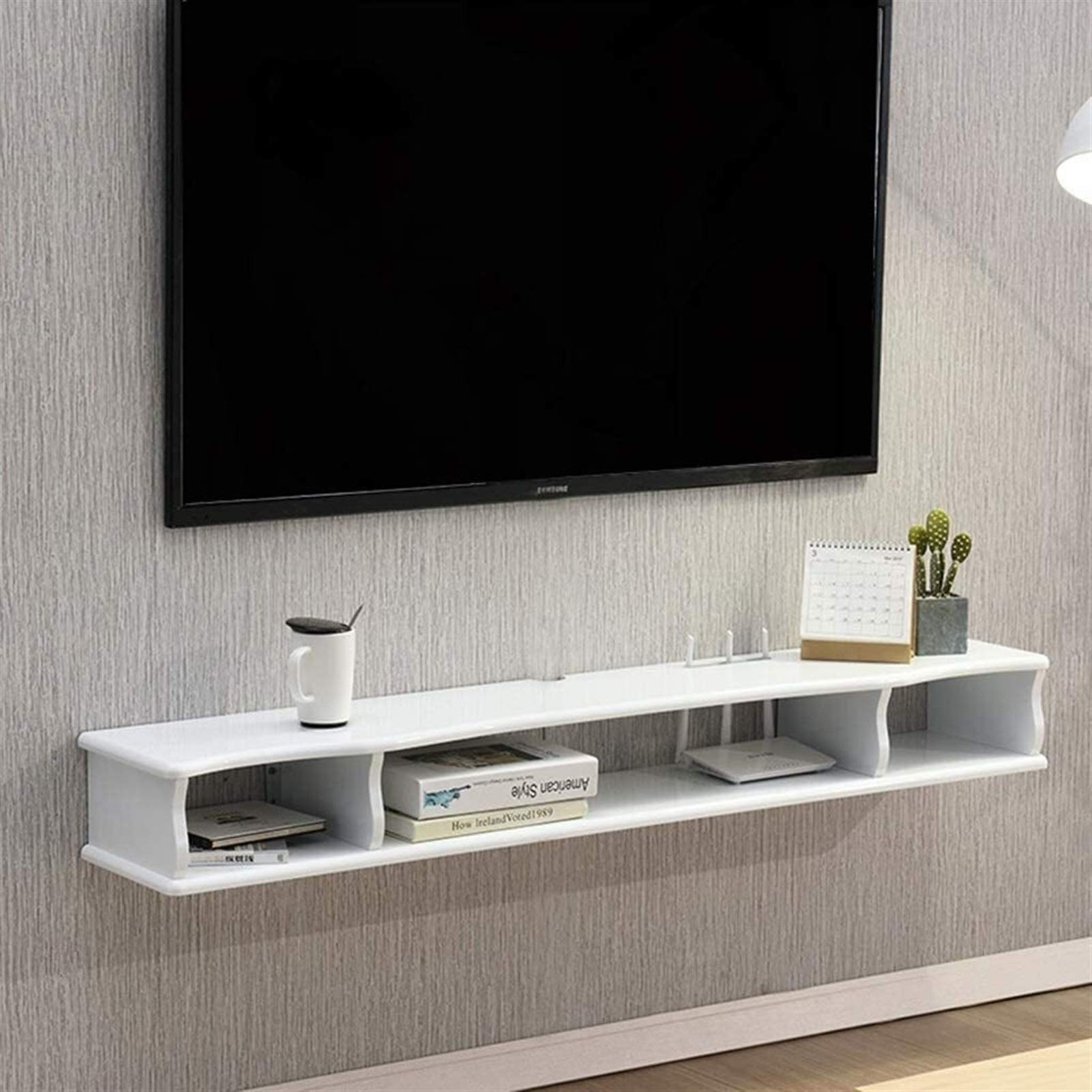 White 120cm Floating Wall Shelf - Sturdy TV Stand, Media Console & Gaming Storage - Perfect for Living Room, Bedroom & Home Theater Organization