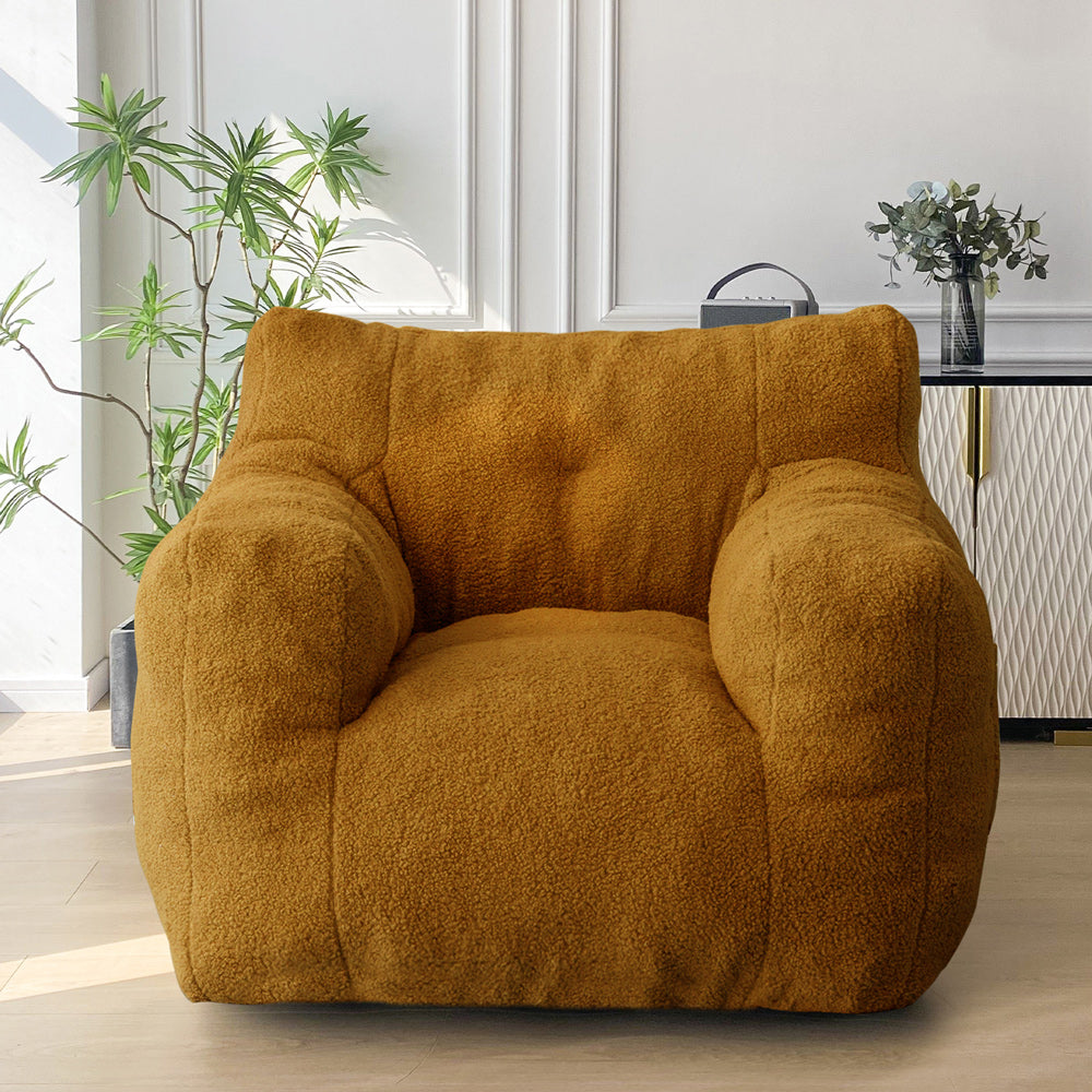 MAXYOYO Sherpa Bean Bag Chair - Soft Boucle Tufted Bean Bag Couch for Living Room, Bedroom & Game Room - Comfortable Lazy Sofa for Adults & Kids - Cozy Yellow Lounge Chair for Relaxing, Reading & Gaming