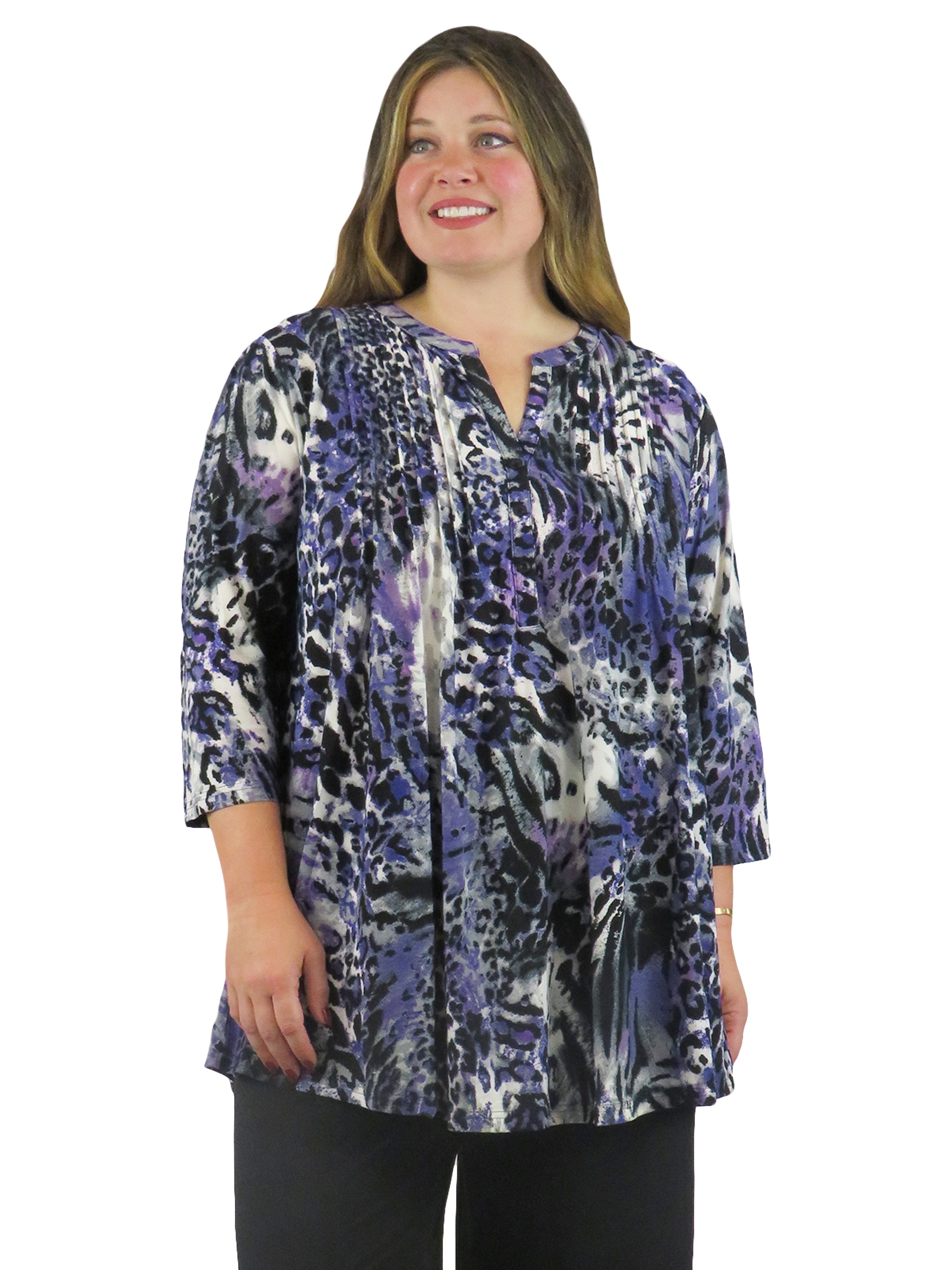 La Cera Pleat Front Animal Print Plus Size Tunic Top - Stylish Casual Wear for Women | Perfect for Office, Party & Everyday Outfits