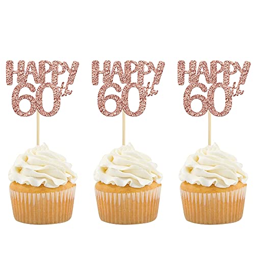 24Pcs Happy 60th Birthday Cupcake Toppers - Glitter Number 60 Cake Decorations for Anniversary Party Supplies | Perfect for 60th Birthday Celebrations, Retirement Parties & Milestone Events