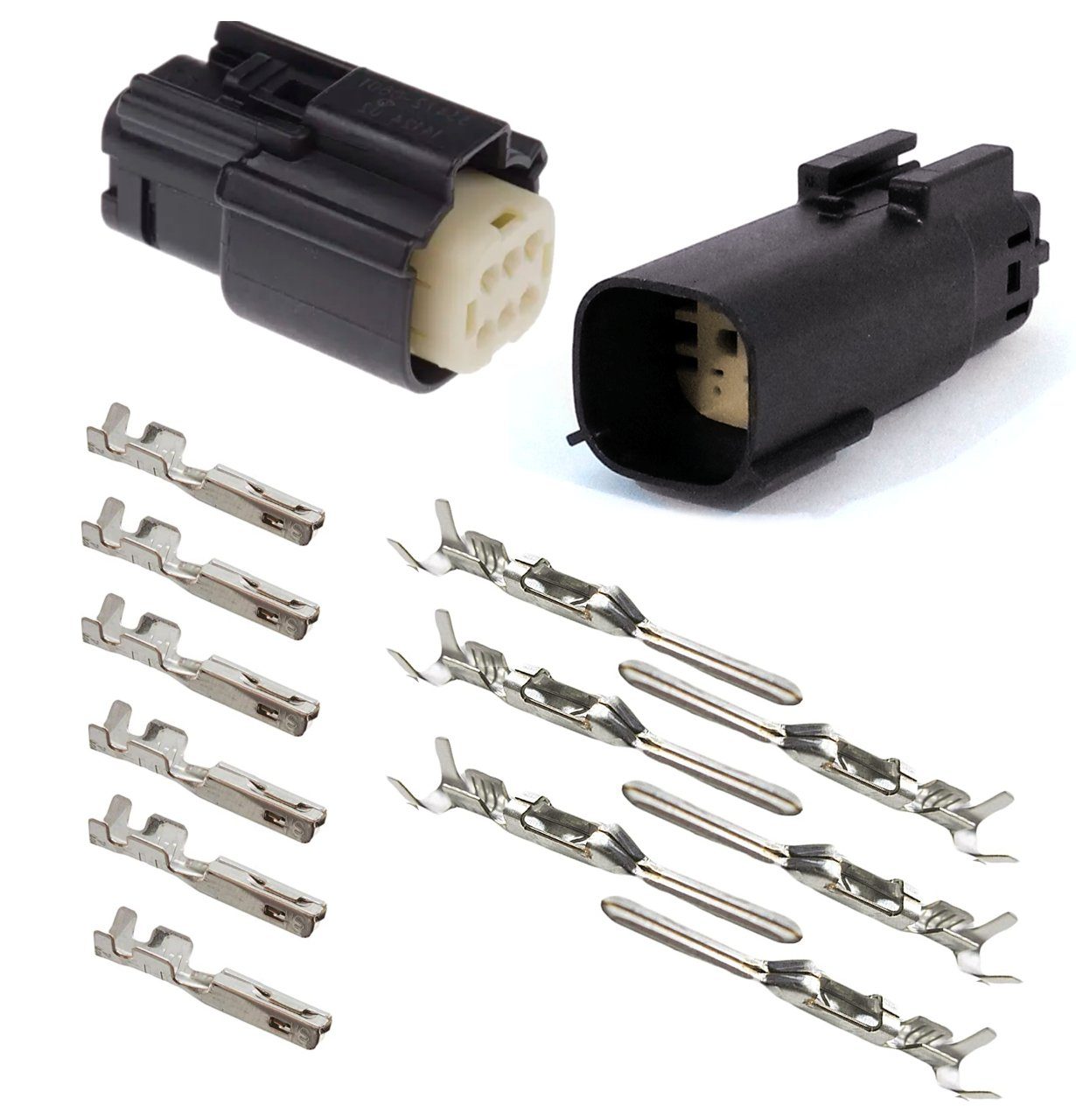 Molex MX150 6 Pin Sealed Connector Kit - Black Male & Female with Pins | Waterproof Electrical Connectors for Harley, Jeep, ATV, Marine & Automotive Wiring Applications