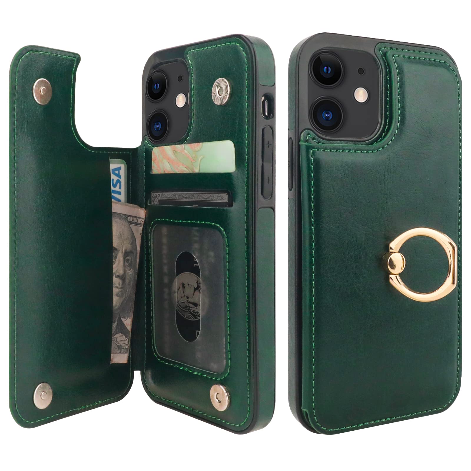 Premium 360° Rotating Ring Kickstand Wallet Case for iPhone 12/12 Pro (6.1
