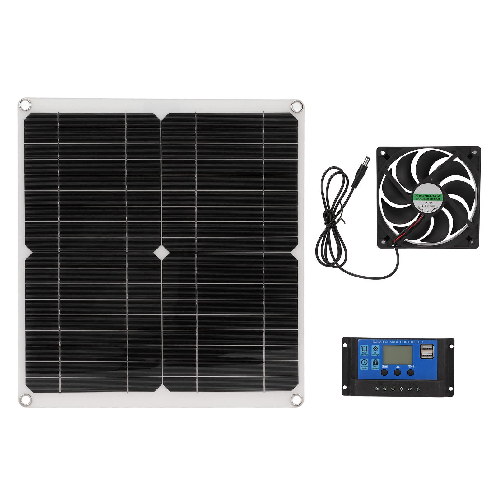 25W Solar Panel Kit with LCD Display & Charge Controller - Portable Solar Powered Fan for Outdoor Use - Perfect for Chicken Coops, Greenhouses, Dog Houses, Sheds & Window Ventilation