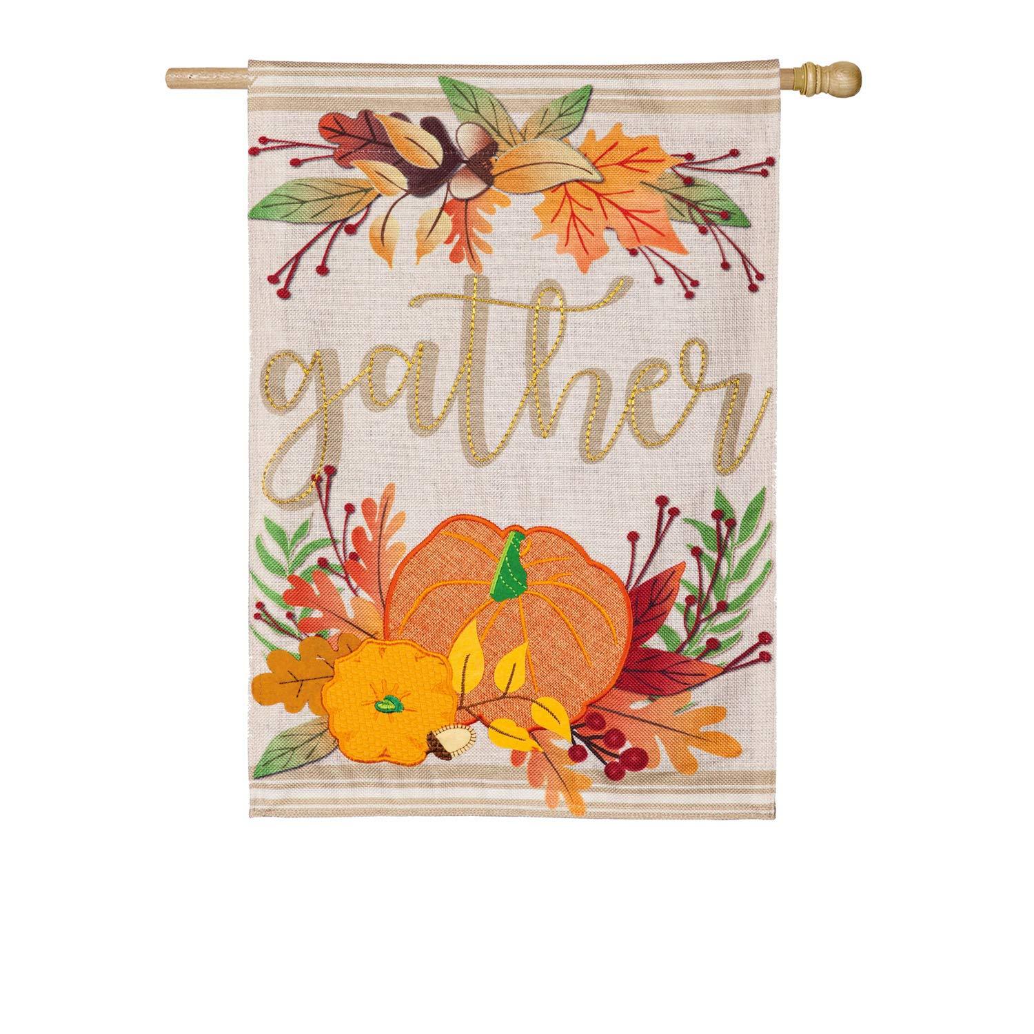 Autumn Gather House Flag - Fall Seasonal Decorative Flag for Front Porch, Yard, and Garden - Perfect for Thanksgiving, Halloween, and Autumn Home Decor