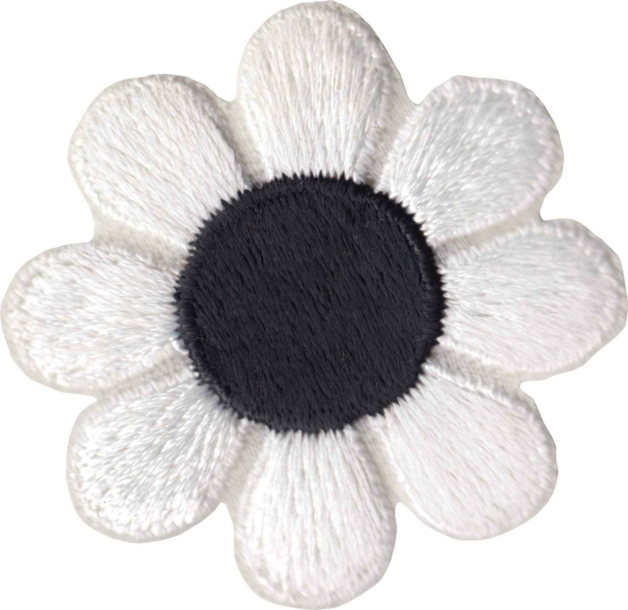 White Daisy Flower with Black Center Embroidered Patch - Sew or Iron On for Jackets, Bags & DIY Crafts