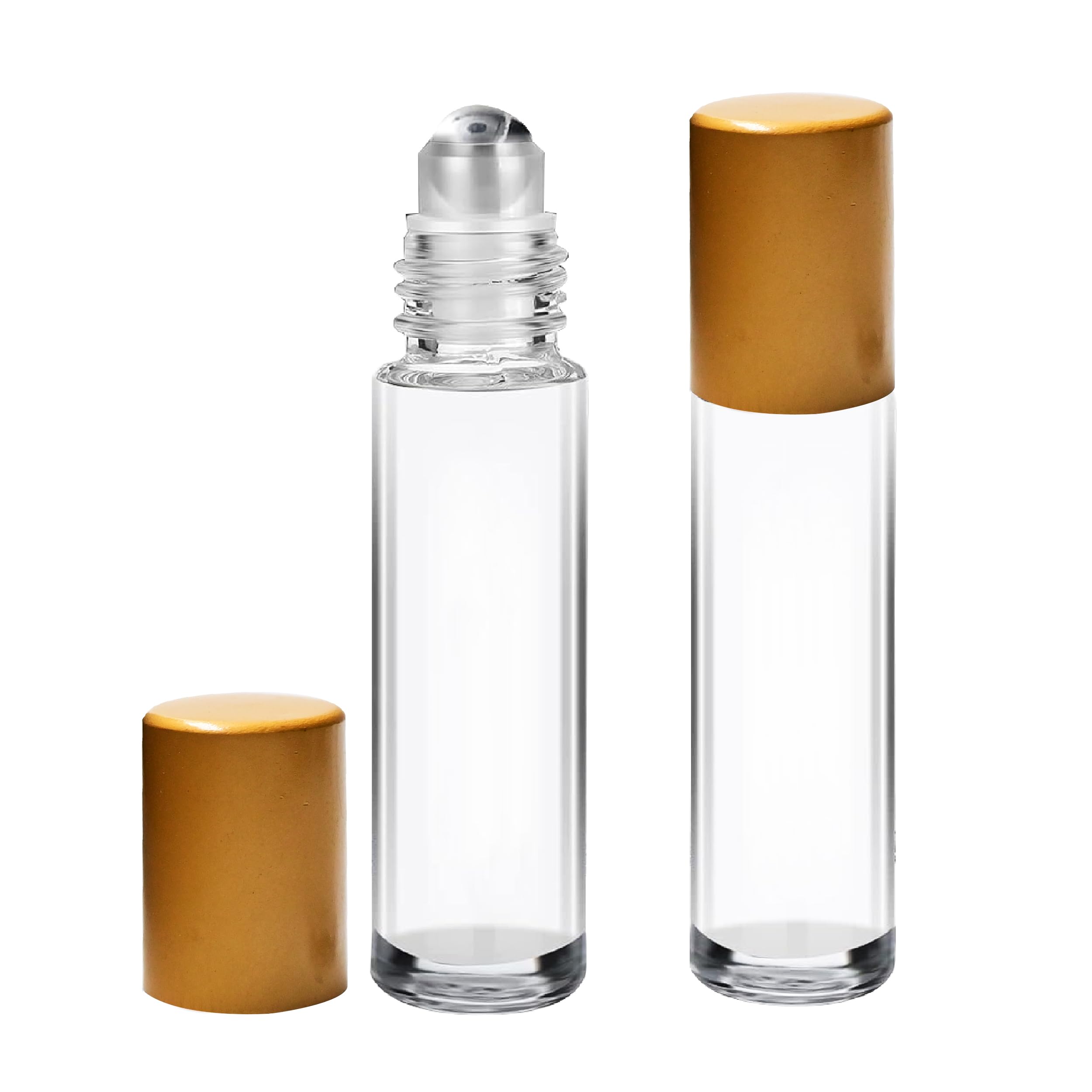 10ml Clear Glass Roll On Bottle with Steel Roller & Gold Cap - Essential Oils, Perfumes, Lip Balms | Refillable, Reusable, Leakproof | Perfect for DIY Aromatherapy, Travel & Gift Packaging (Pack of 3)