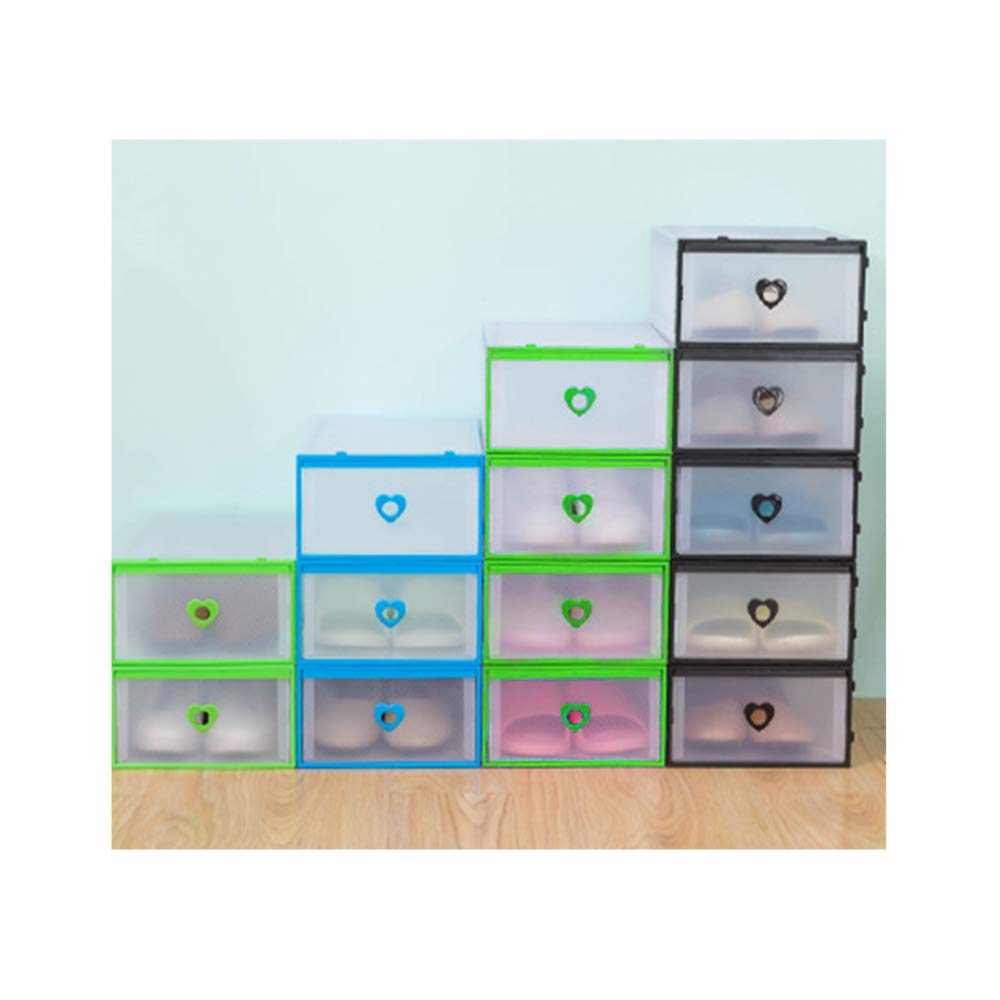 Clear Stackable Shoe Storage Boxes - Foldable Drawer Organizer with Round Holes (10-Pack Black Heart Design) | Perfect for Closet, Bedroom & Entryway Organization