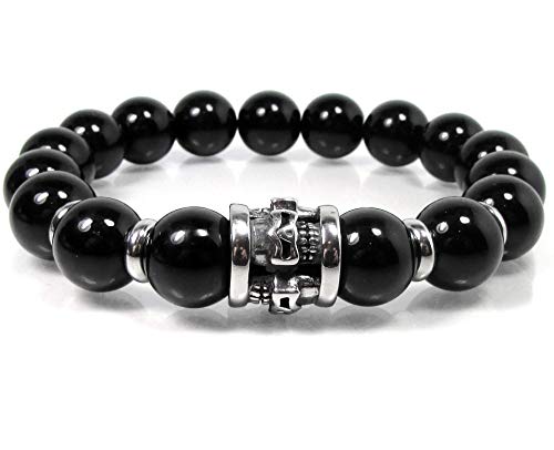 Onyx Bracelet for Men - 316L Stainless Steel Skull Beaded Bracelet with Gemstone, Stylish Mens Jewelry Gift for Birthday, Anniversary & Everyday Wear