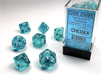 Translucent Polyhedral 7-Dice Set in Teal & White - Perfect for D&D, RPGs, and Tabletop Gaming Adventures