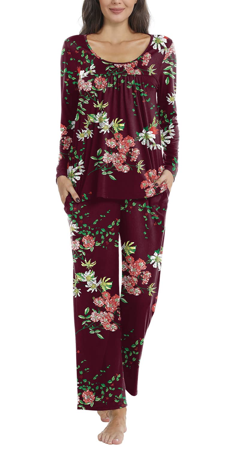 POPYOUNG 2-Piece Women's Flannel Pajama Set with Pockets - Cozy Fall Sleepwear & Lounge Outfit for Women - Perfect for Sleeping, Relaxing at Home, and Cold Weather Comfort