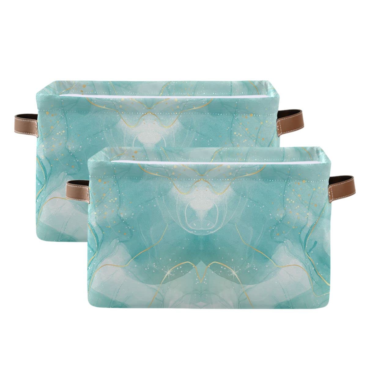 Susiyo Decorative Storage Baskets for Shelves - Teal Turquoise Marble Fabric Bins with PU Handles, Perfect for Organizing Closet, Nursery Toys & Home Decor (1 Pack) | Ideal for Bedroom, Playroom & Office Organization