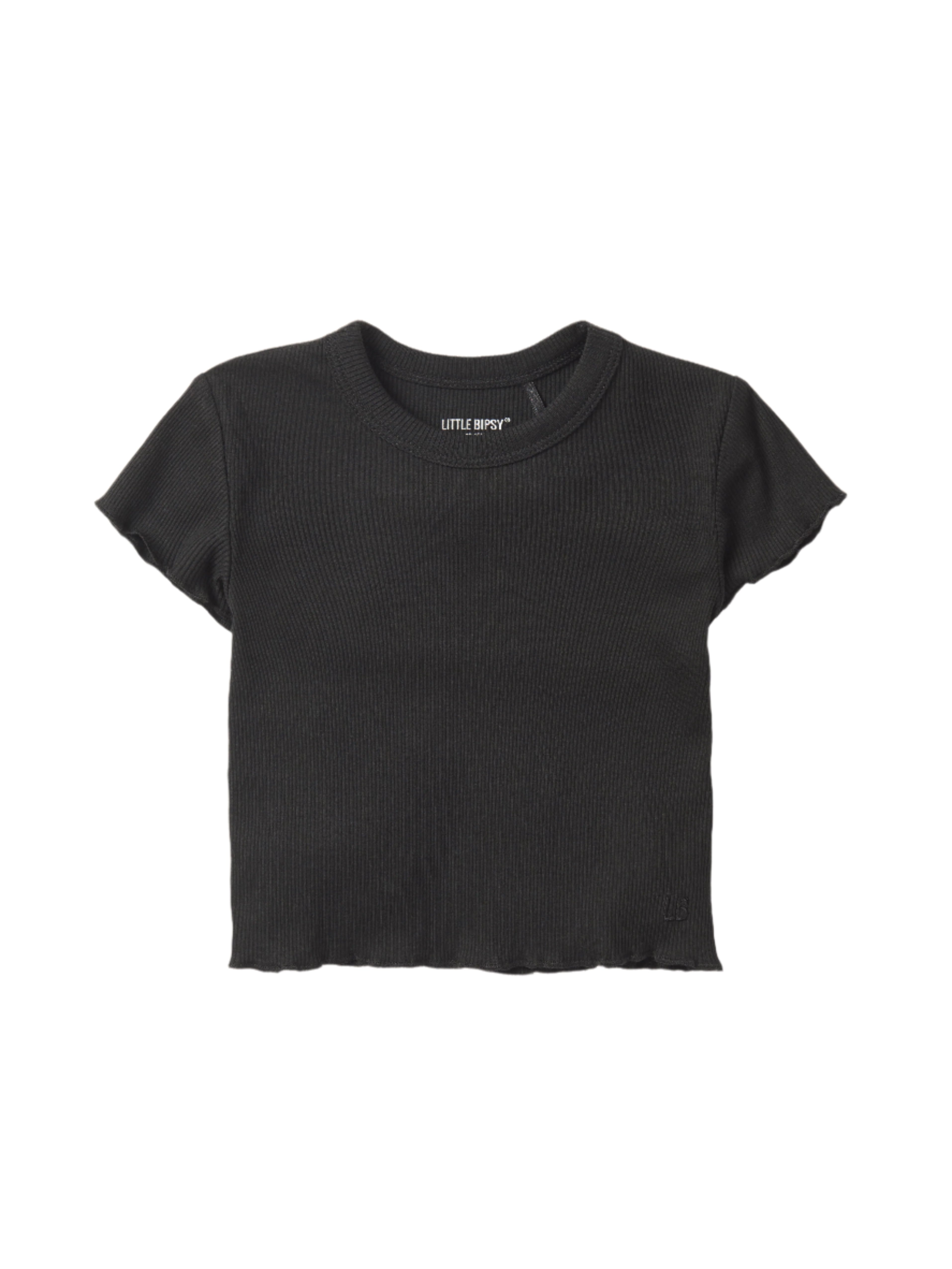 Stylish Ribbed Lettuce Trim Tee in Black - Perfect for Casual Outfits, Layering & Everyday Wear