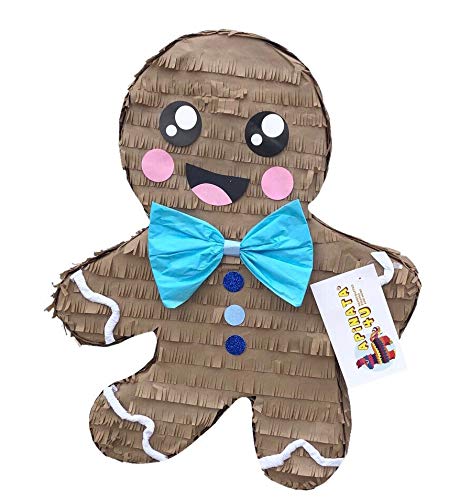Blue Bowtie Gingerbread Man Pinata for Christmas Party Decorations - Perfect for Holiday Celebrations, Birthday Parties & Festive Events