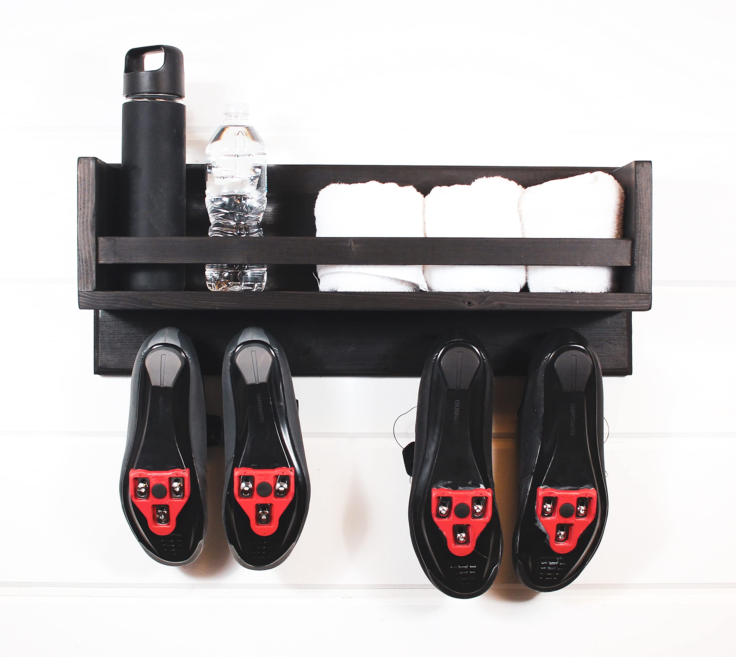 Wall Mounted Home Gym Shelf & Cycling Shoe Rack Organizer - Space Saving Storage Solution for Bike Shoes, Workout Gear & Gym Accessories - Perfect for Garage, Basement & Home Fitness Rooms