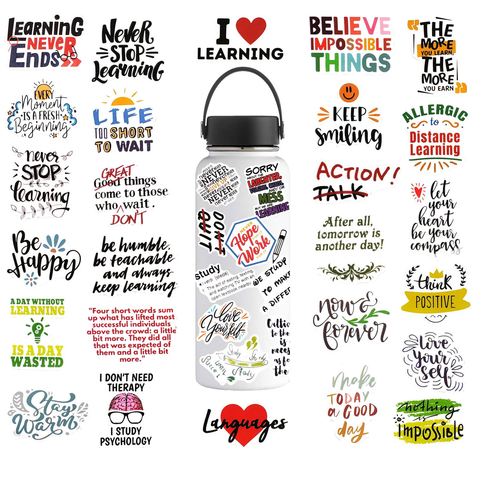 50PCS Inspirational Motivational Stickers for Kids & Teachers - Positive Words, Encouragement Stickers for Classroom, Journals, Planners, Scrapbooking & DIY Crafts