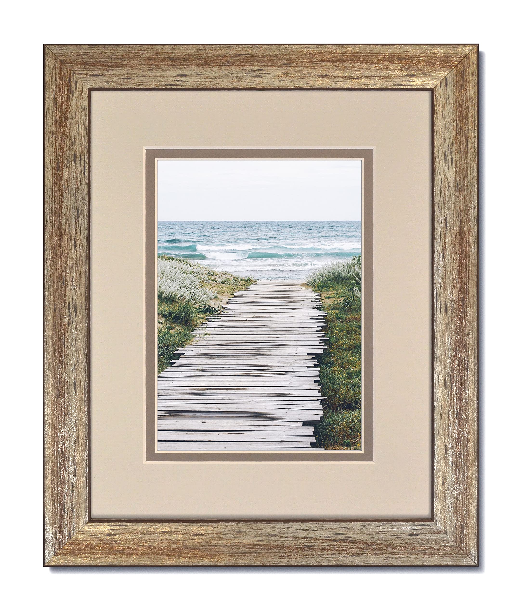 16x20 Silver Patina Photo Frame with Oyster/Gray Mat for 11x14 - Elegant Wall or Tabletop Display for Home, Office, or Gift