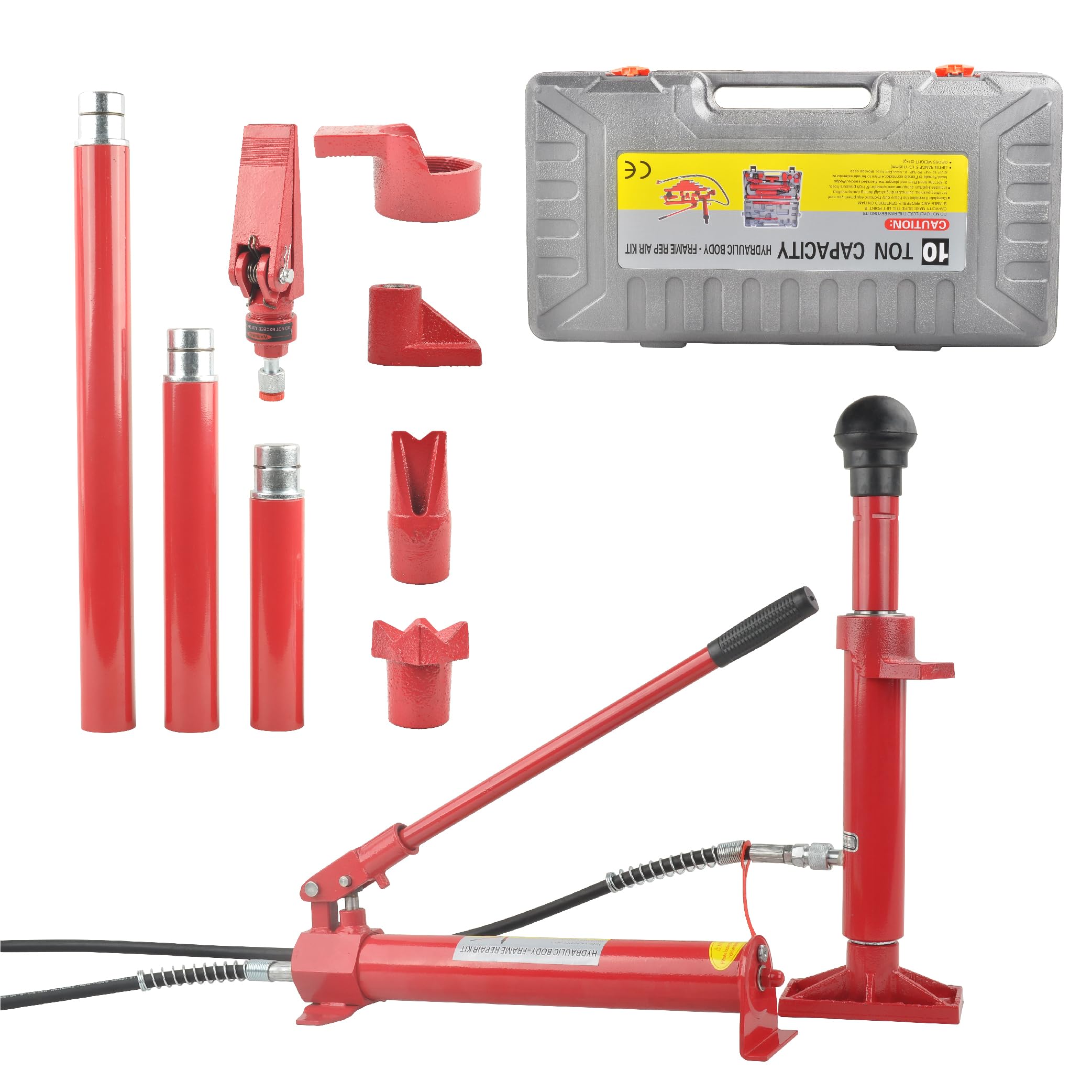 10 Ton Porta Power Kit with 2M (78.7 inch) Oil Hose - Hydraulic Car Jack Ram for Auto Body Frame Repair, Truck Bed Loadhandler & Construction Equipment - Perfect for Vehicle Maintenance, Garage Repairs & Heavy Duty Jobs