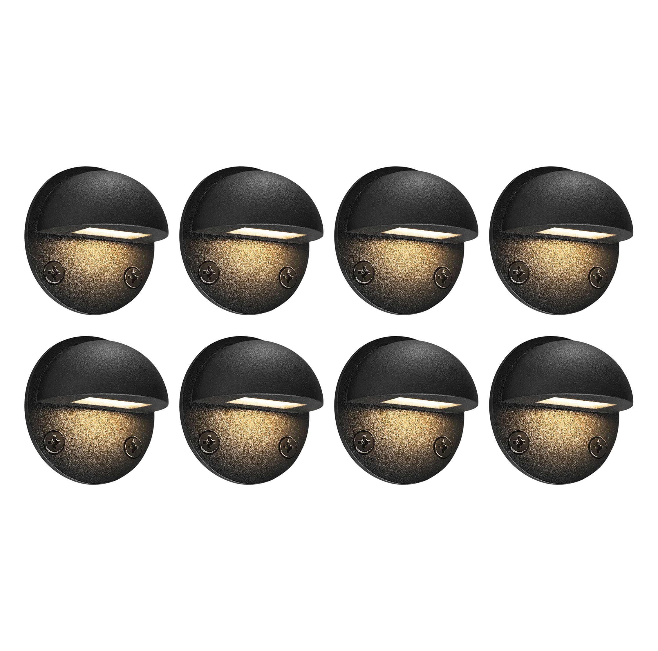 GKOLED 8-Pack Low Voltage LED Deck Lights - Mini Waterproof Step Lights with 0.8W Integrated LED Chips, 3000K Warm White, IP65 Rated Outdoor Lighting - Die-Cast Aluminum Black Powder Coated for Patio, Garden, Stairs, and Pathway Illumination