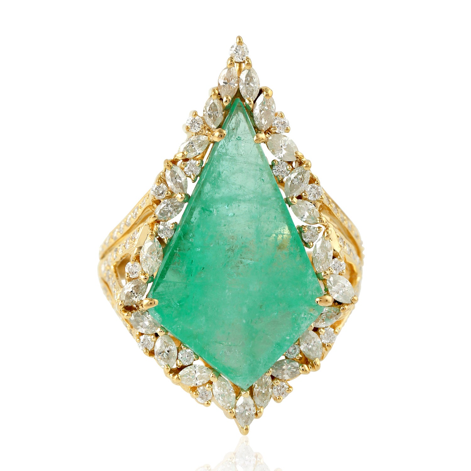 Exquisite Marquise Cut Diamond & Kite Cut Emerald 18K Yellow Gold Cocktail Ring for Women – Perfect for Evening Parties, Weddings & Special Occasions
