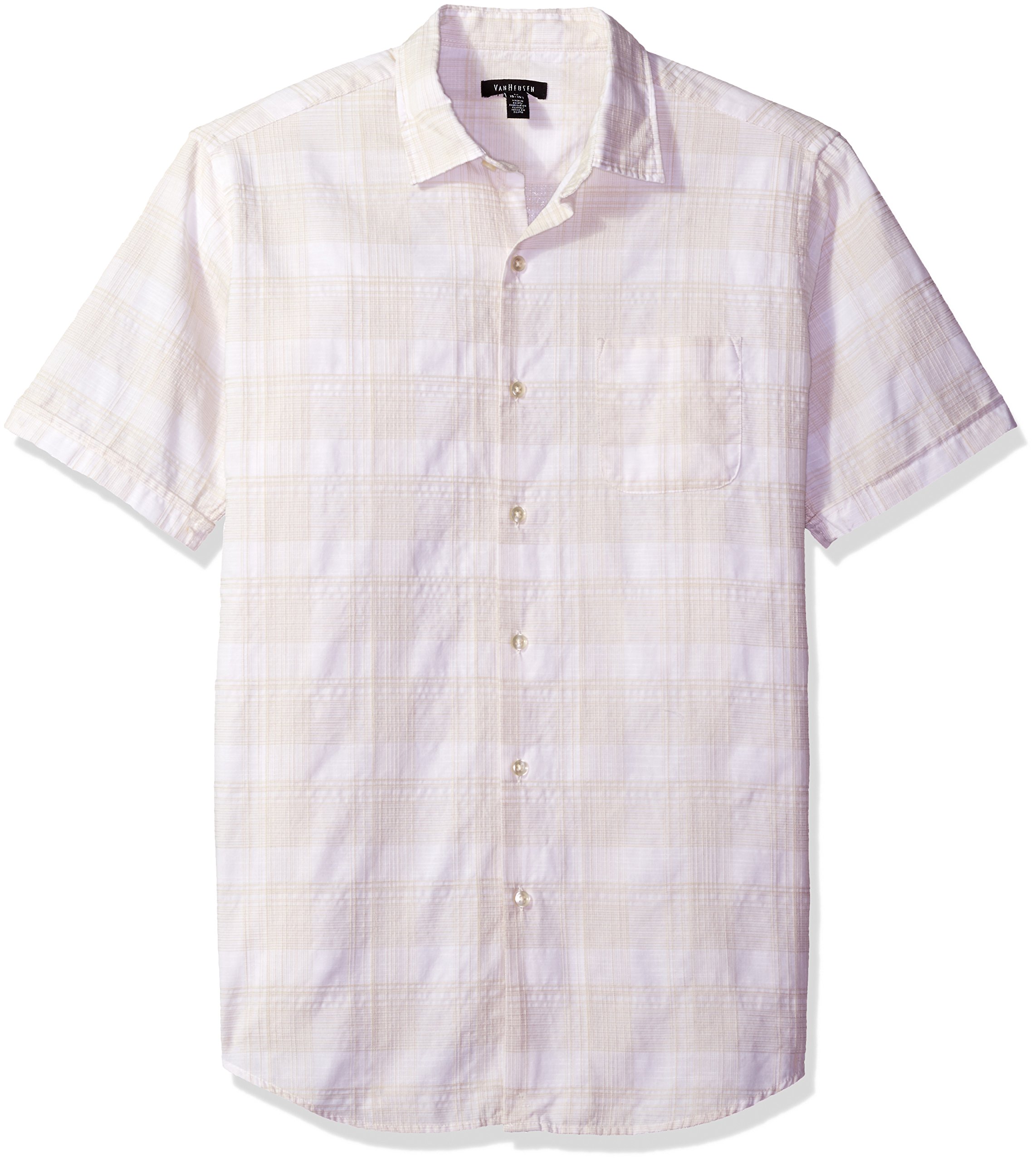 Van Heusen Men's White Washed Short Sleeve Button Down Plaid Slub Casual Shirt for Summer, Office & Outdoor Activities