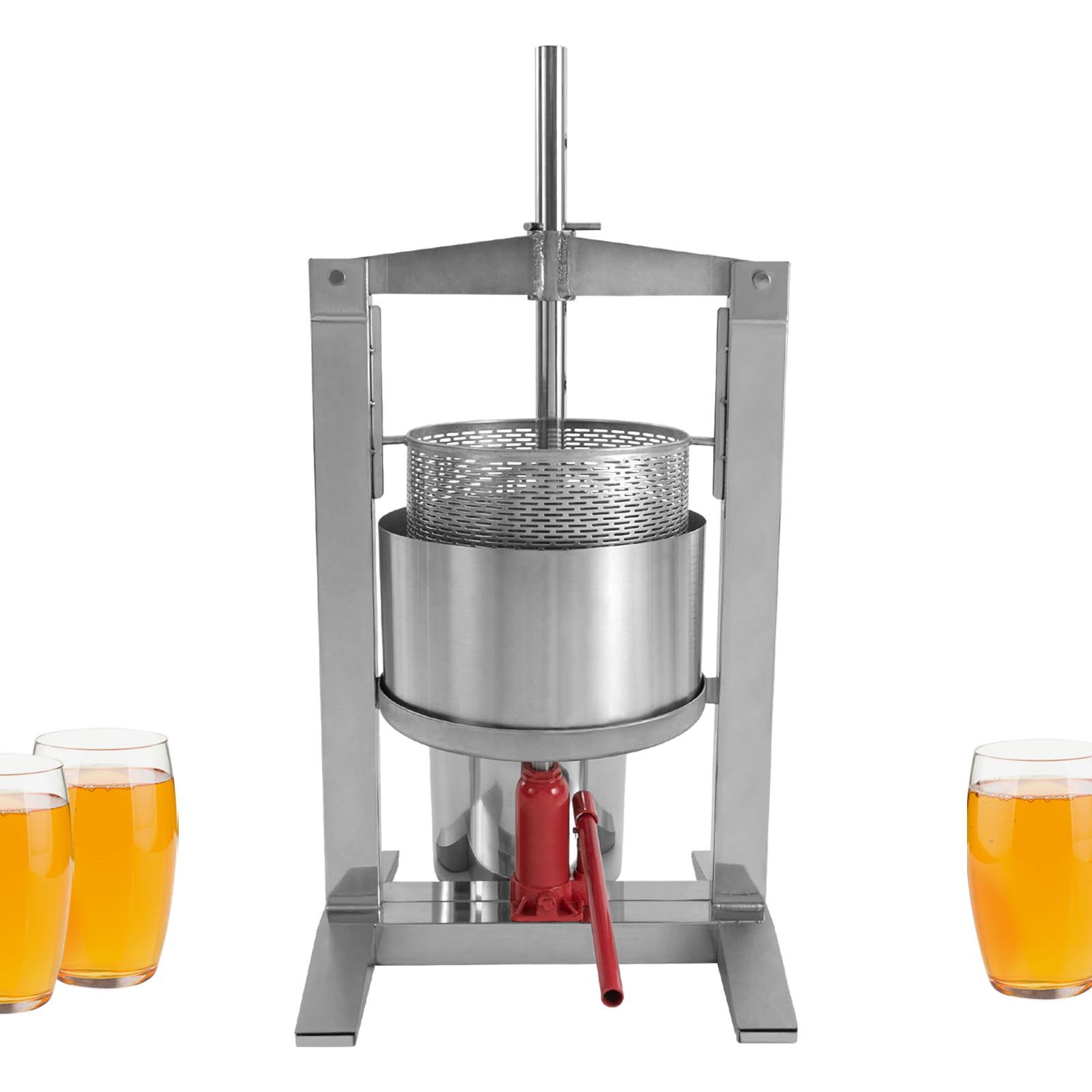 Stainless Steel Fruit Wine Press 20L (5.28 GAL) - Manual Juice Maker for Apple, Grape, Cider, Tinctures, Vegetables, Honey & Olive Oil - Heavy Duty with T-Handle & Stable Base - Perfect for Home Brewing, Winemaking & Kitchen Use