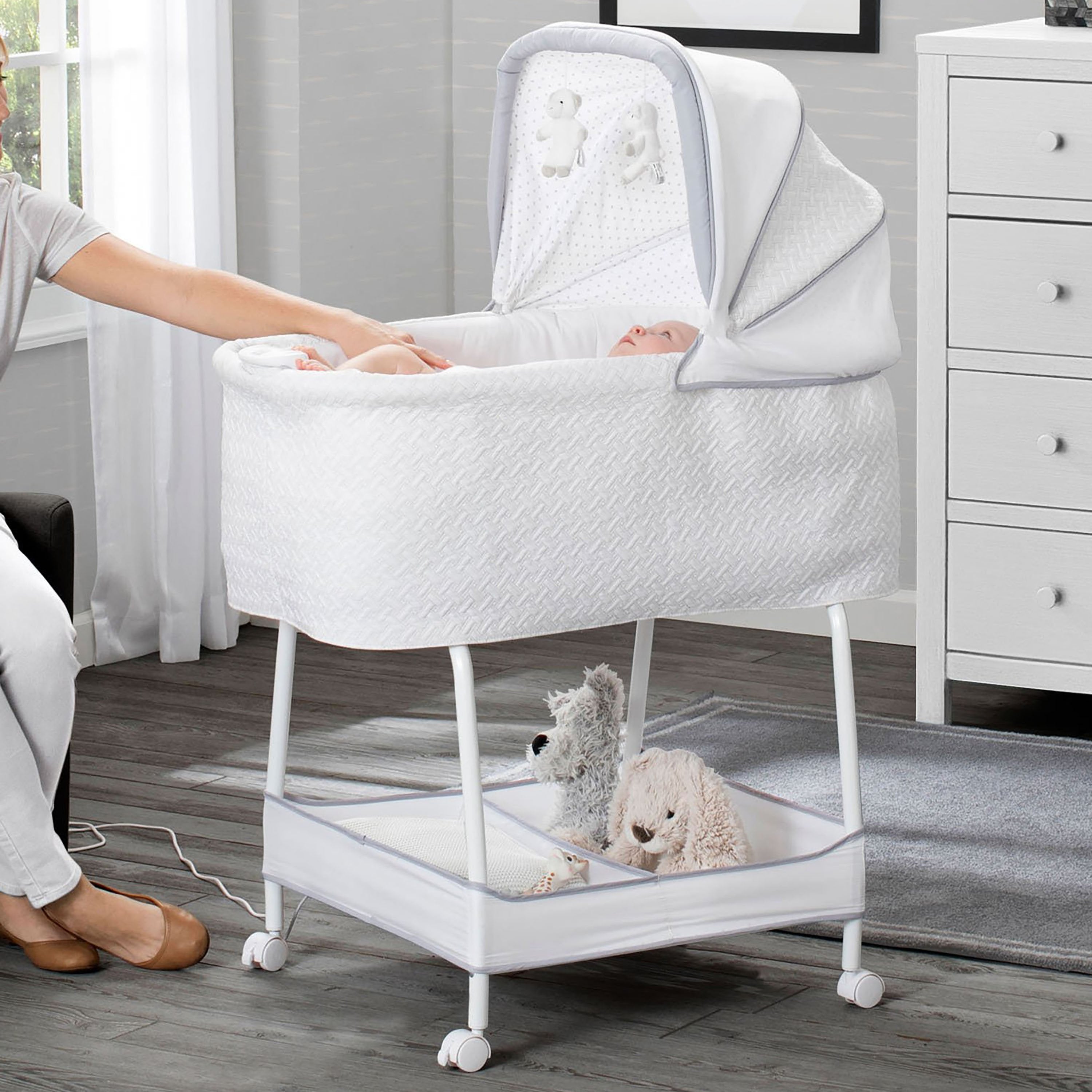 Premium Silent Auto Gliding Elite Bassinet with Basketweave Design - Perfect for Nursery, Bedroom & Travel Baby Sleep Solution