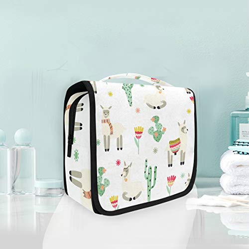 **Domook Hanging Travel Toiletry Bag - Waterproof Cosmetic Organizer for Men & Women, Perfect for Makeup, Toiletries & Travel Essentials (Lama & Cactus Design)** - Ideal for Camping, Gym, Business Trips & Vacation Packing