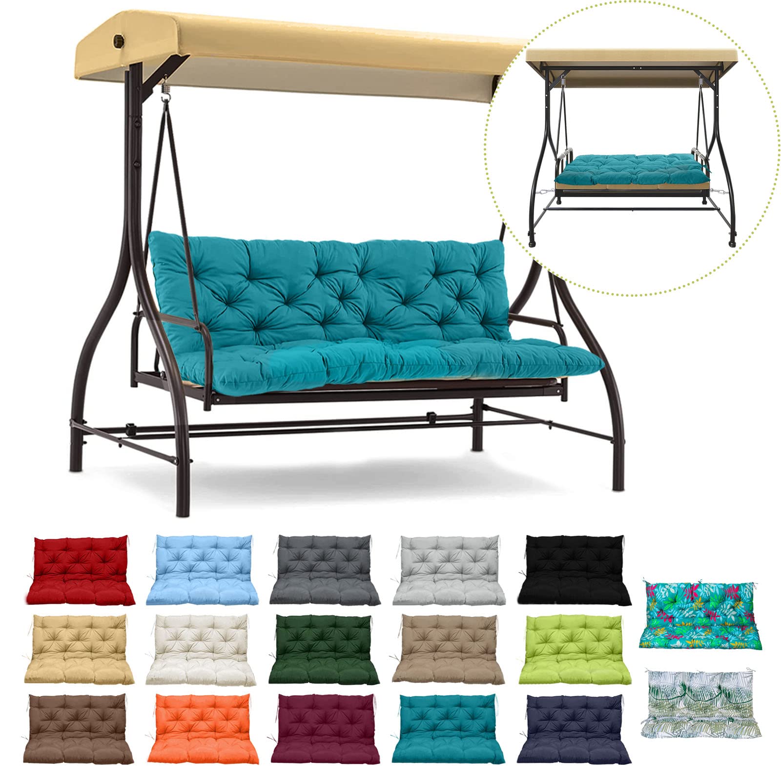 Premium Swing Replacement Cushions with Backrest - Waterproof Non-Slip Overstuffed Swing Pad for 2 or 3 Seater - Indoor/Outdoor Bench Cushion for Porch, Garden, Patio Furniture (Lake Blue, 40x60 Inches) - Perfect for Relaxing on Your Deck, Backyard or Sunroom