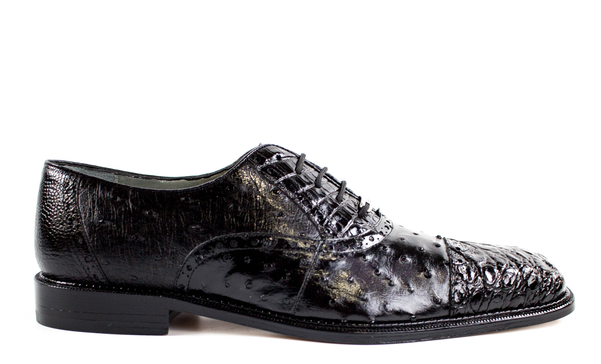 Belvedere Onesto II Genuine Ostrich & Crocodile Leather Dress Shoes for Men - Black 1419 | Premium Formal Business & Wedding Shoes