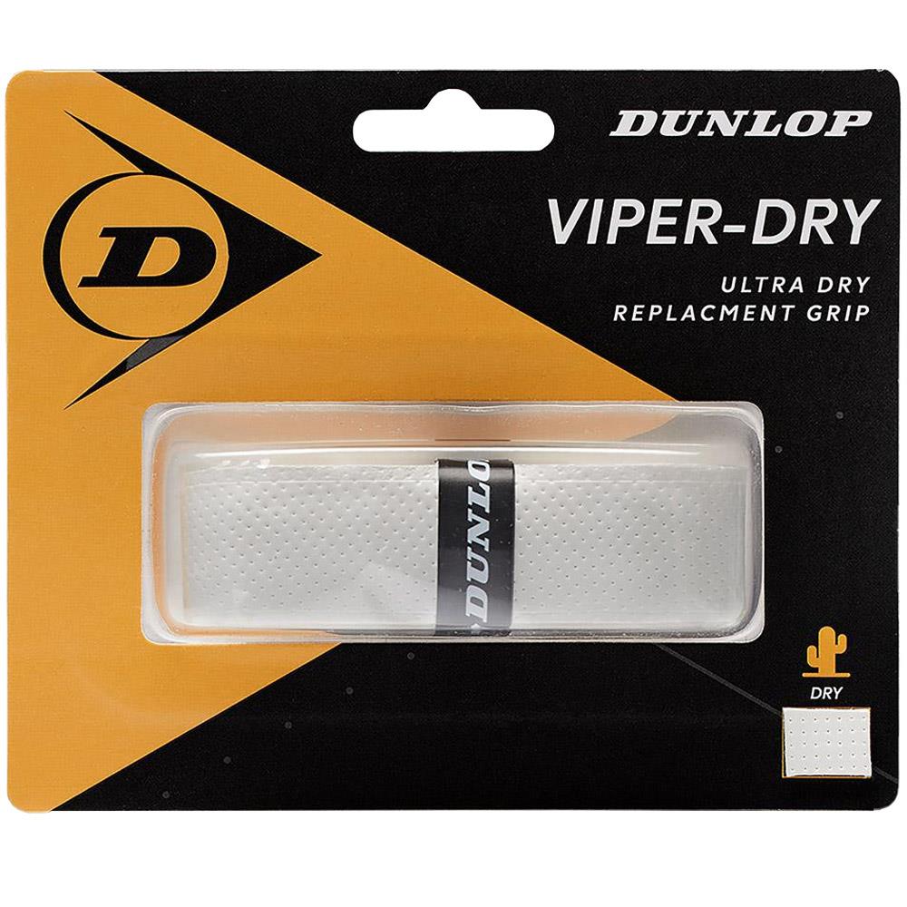 Dunlop Viper Dry Replacement Grip - White | Non-Slip Tennis Racquet Handle Grip for Better Control & Comfort | Perfect for Tennis, Badminton & Squash Players