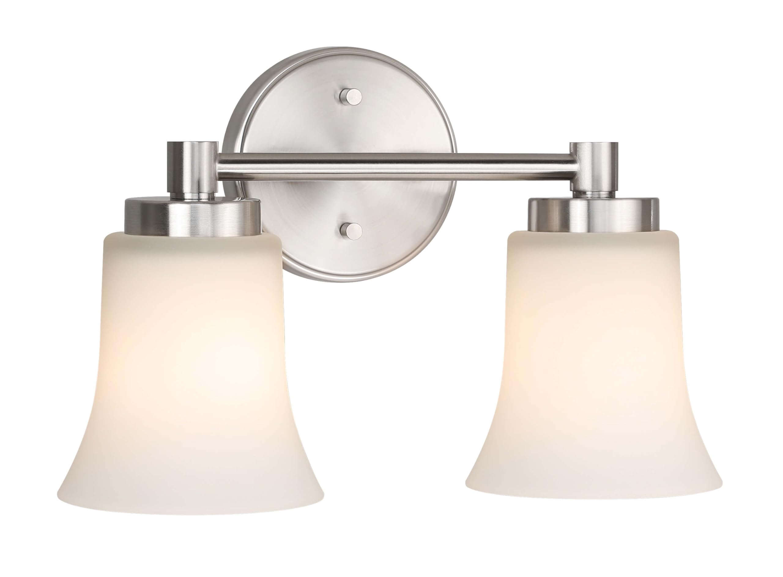 XiNBEi Modern Bathroom Vanity Light - Brushed Nickel 2-Light Wall Sconce with Glass Shades for Bathroom, Powder Room & Dressing Area | XB-W1235-2-BN