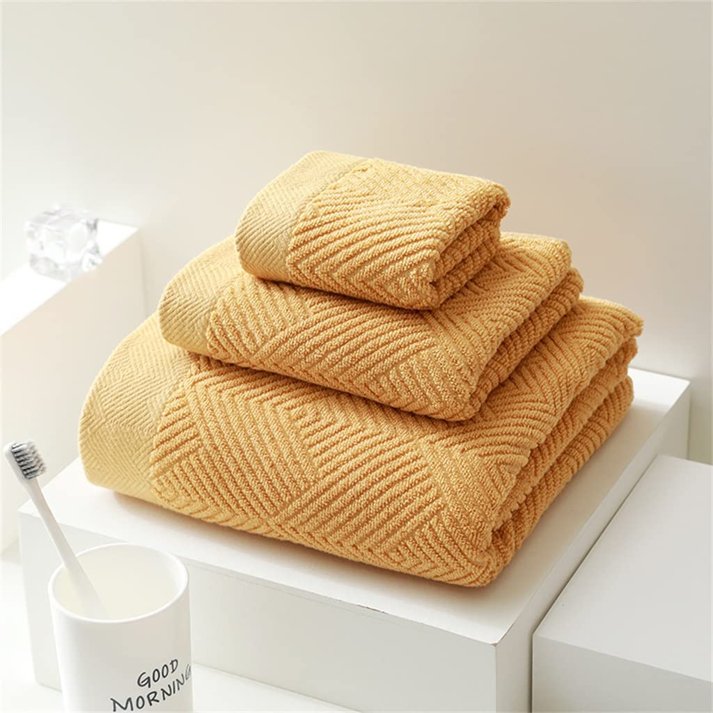 Premium Cotton Bath Towel Set - Extra Large Bath Towel, Hand Towel & Face Towel | Ultra Soft & Absorbent | Hotel & Home Spa Luxury (Yellow) | Perfect for Bathrooms, Guest Rooms & Beach Trips