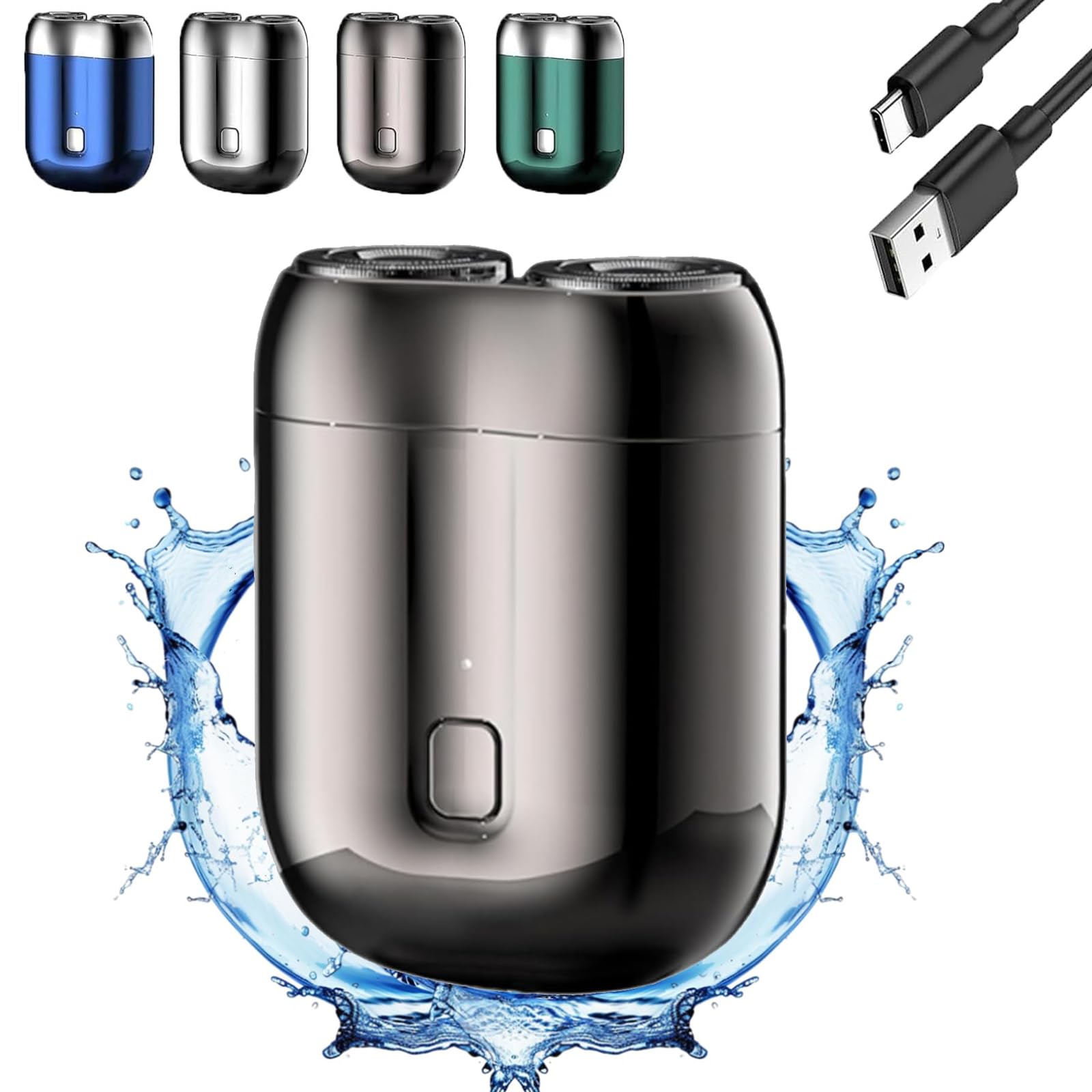 Jacooba Electric Razor for Men - Dual Head USB-C Rechargeable Waterproof Shaver - Gray Compact Travel Razor - Perfect for Home, Gym & Business Trips