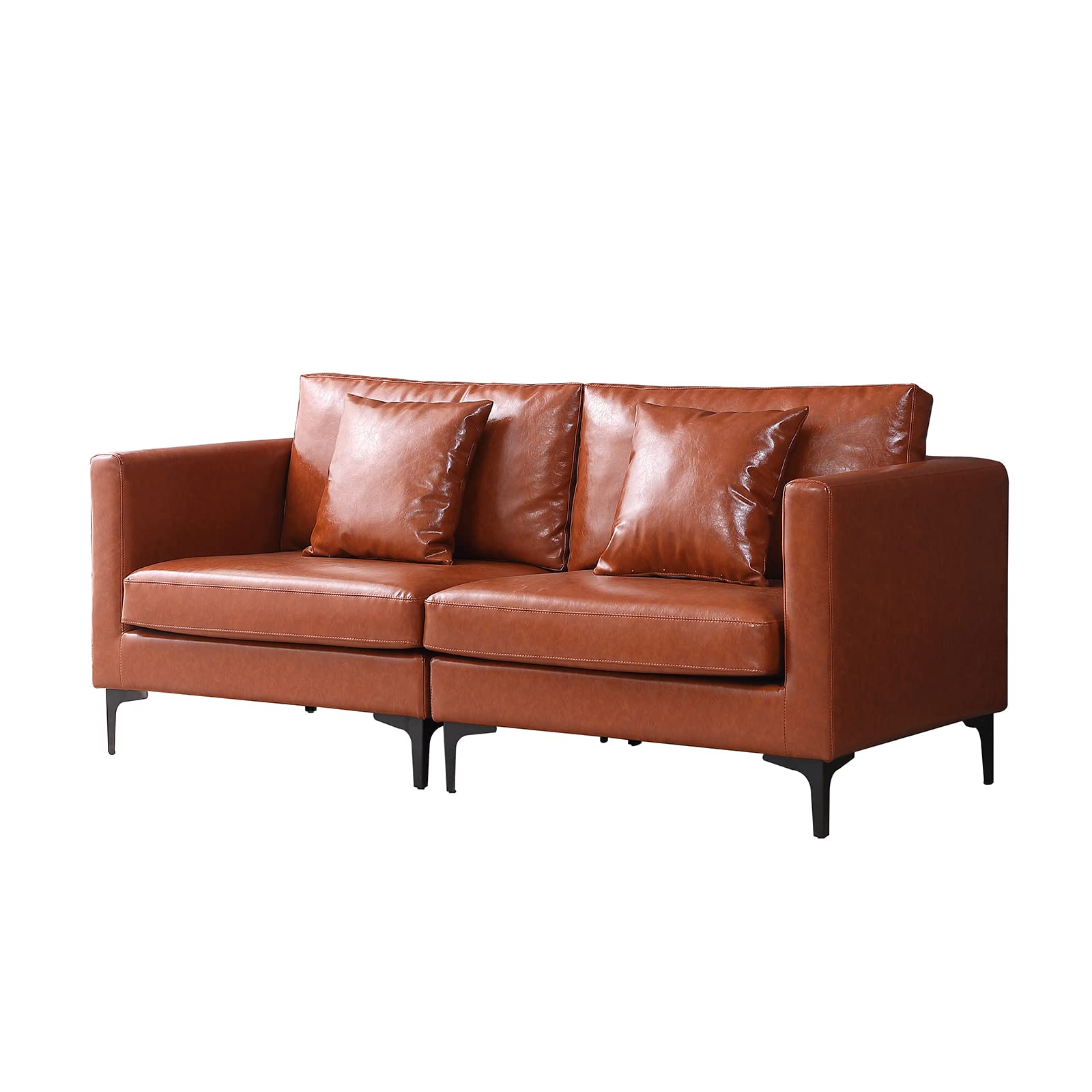 70.9'' Genuine Leather Loveseat Sofa - Modern Upholstered 2-Seater Couch with Padded Cushions for Living Room, Bedroom, Office & Apartment (Camel Brown) - Perfect for Small Spaces, Lounge Areas and Cozy Home Decor