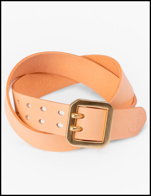 OGL Double Prong Garrison Buckle Leather Belt - Genuine Natural Leather for Men - Perfect for Casual Wear, Work & Outdoor Activities