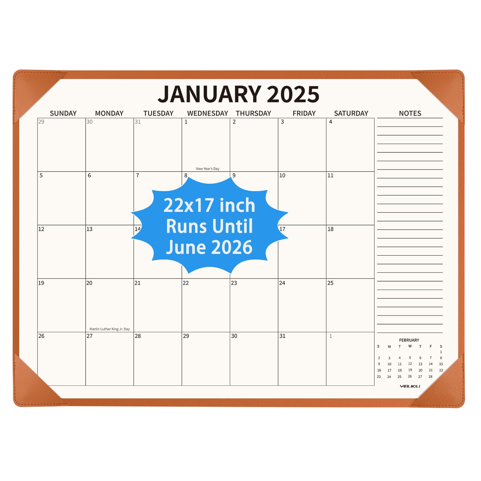 2025-2026 Large Desk Calendar with Desktop Mat | 22x17 Inch 18-Month Planner (Jan 2025-Jun 2026) | Brown Office Desk Pad for Home, School & Work Organization | Perfect for Scheduling, Note-Taking & Productivity