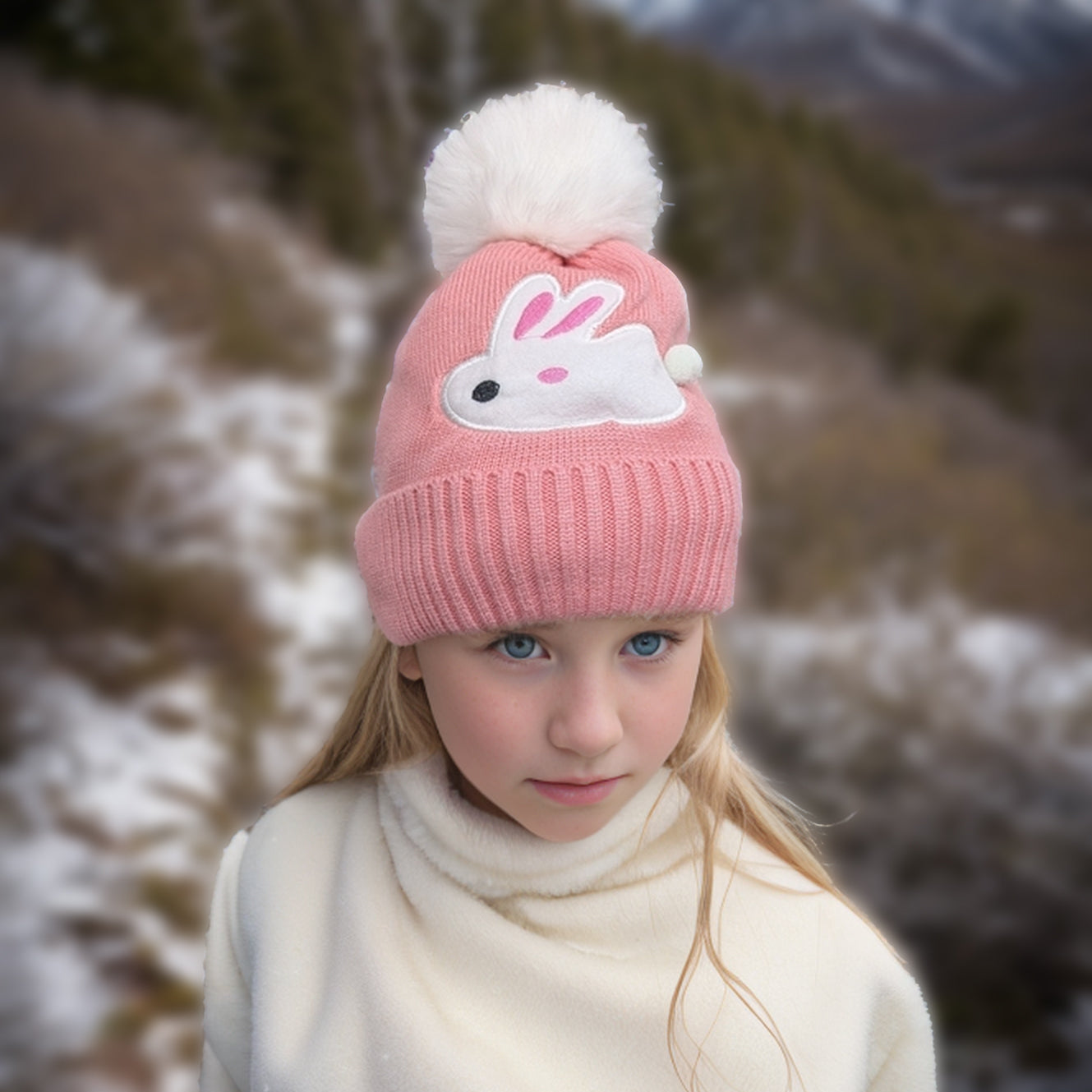 Rosie Rabbit Kids Winter Hat for Girls - Soft Pink Fleece Earflap Beanie for Cold Weather, Outdoor Play & Snow Activities