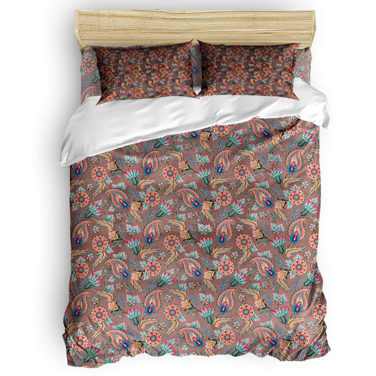 4-Piece Paisley Bedding Set - Queen Size Duvet Cover, Flat Sheet & Pillowcases with Traditional Indian Pattern | Soft & Breathable Cotton Bed Sheets for Women, Men, Girls & Boys | Perfect for Master Bedroom, Guest Room & Kids' Room Decor