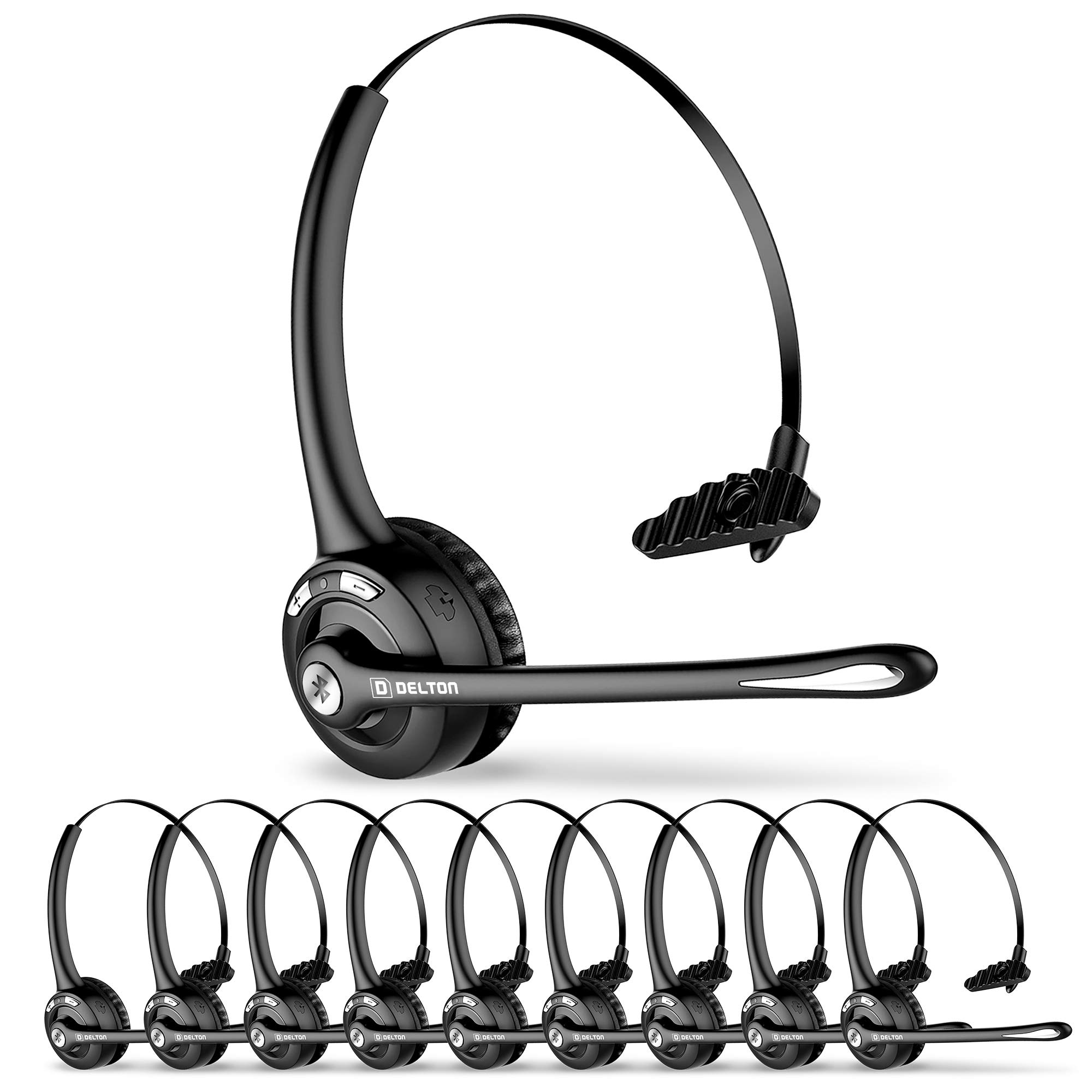Delton Trucker Bluetooth Headset - Wireless Headphones with Microphone for Truck Drivers, Call Centers & Skype - Over-Ear Headset with 18H Battery Life (10 Pack) - Perfect for Long-Haul Driving, Office Calls & Remote Work