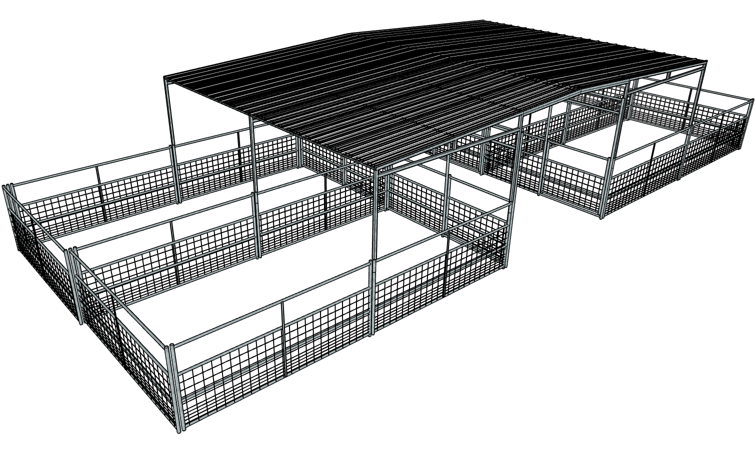 50 Ft x 20 Ft Galvanized 4-Rail Horse Barn Kit with Mesh Panels & 30 Ft Gable Roof - Durable Stable for Horses, Livestock Shelter, Farm Equipment Storage, Riding Arena Backdrop