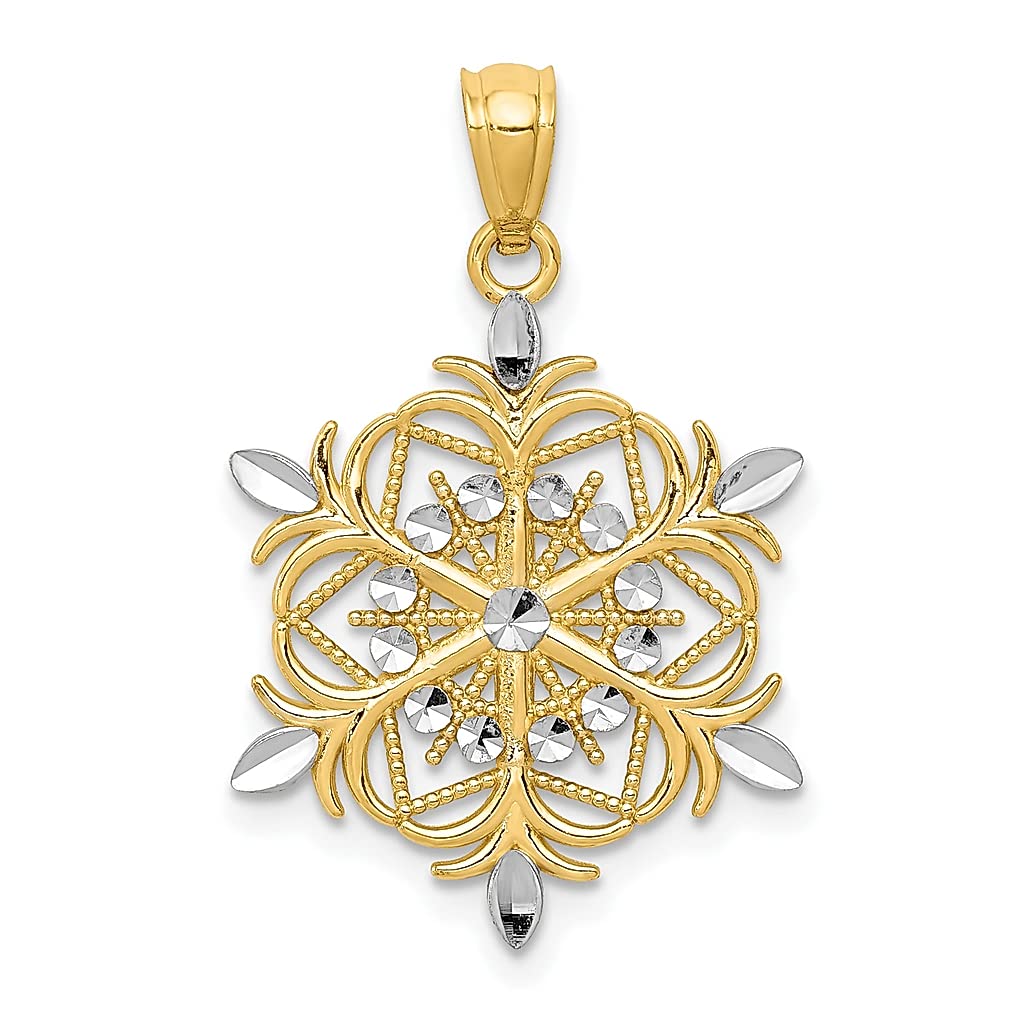 14K Yellow Gold Snowflake Pendant Charm Necklace for Women - Elegant Winter Jewelry Gift for Her - Perfect for Christmas, Holiday Parties & Special Occasions
