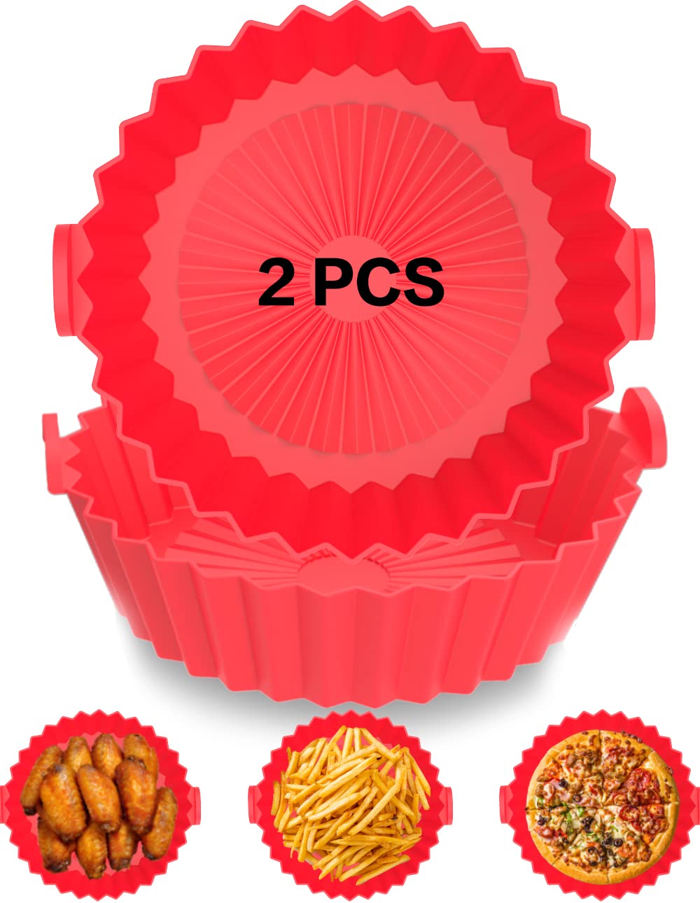 **Reusable 8-Inch Silicone Air Fryer Liners (2-Pack) - Food Safe, Non-Stick Basket for 3-5QT Air Fryers - Perfect for Healthy Cooking, Crispy Fries & Easy Cleanup**