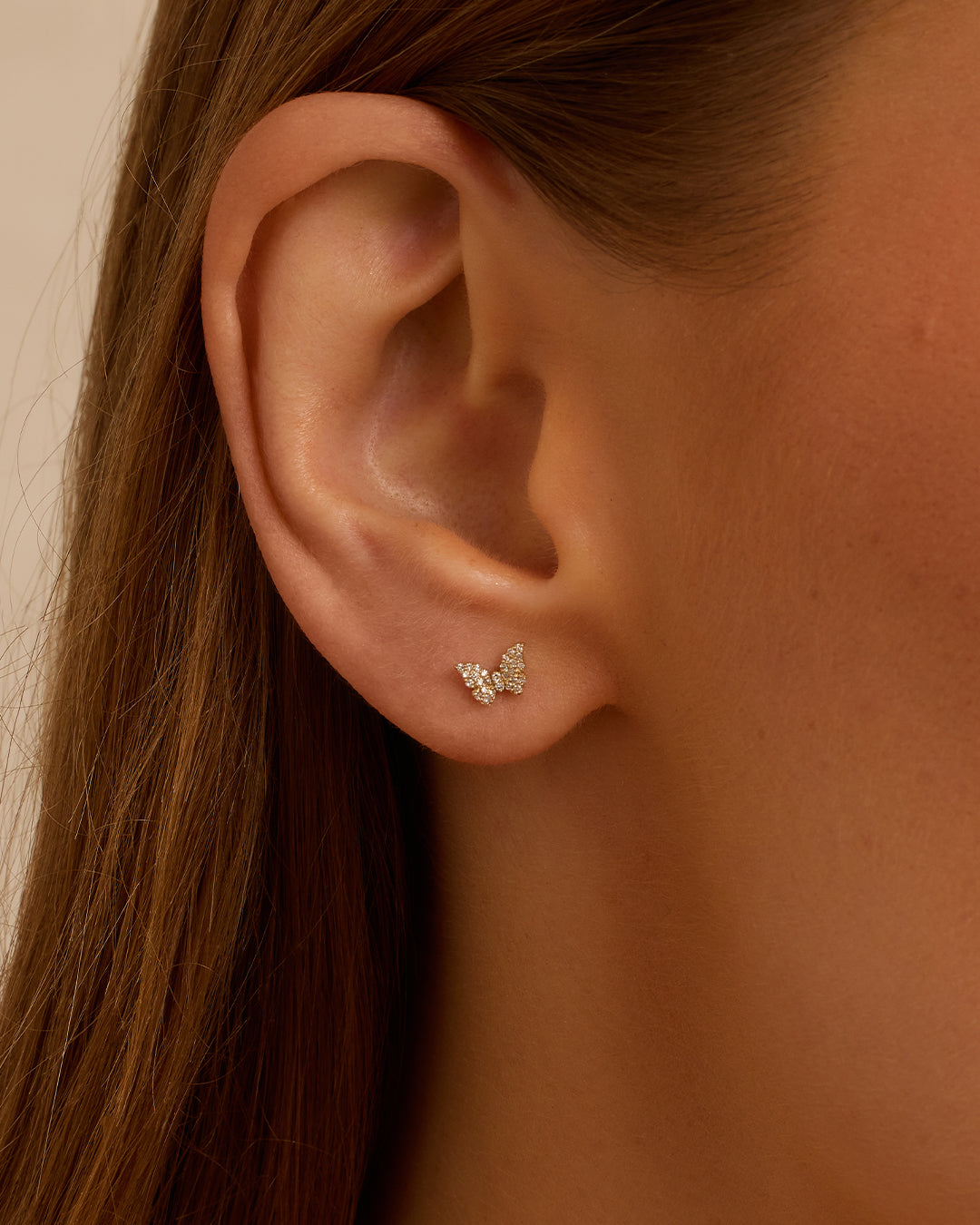 Diamond Butterfly Single Stud Earrings - 14K Gold Plated Elegant Jewelry for Women | Perfect for Parties, Weddings & Special Occasions