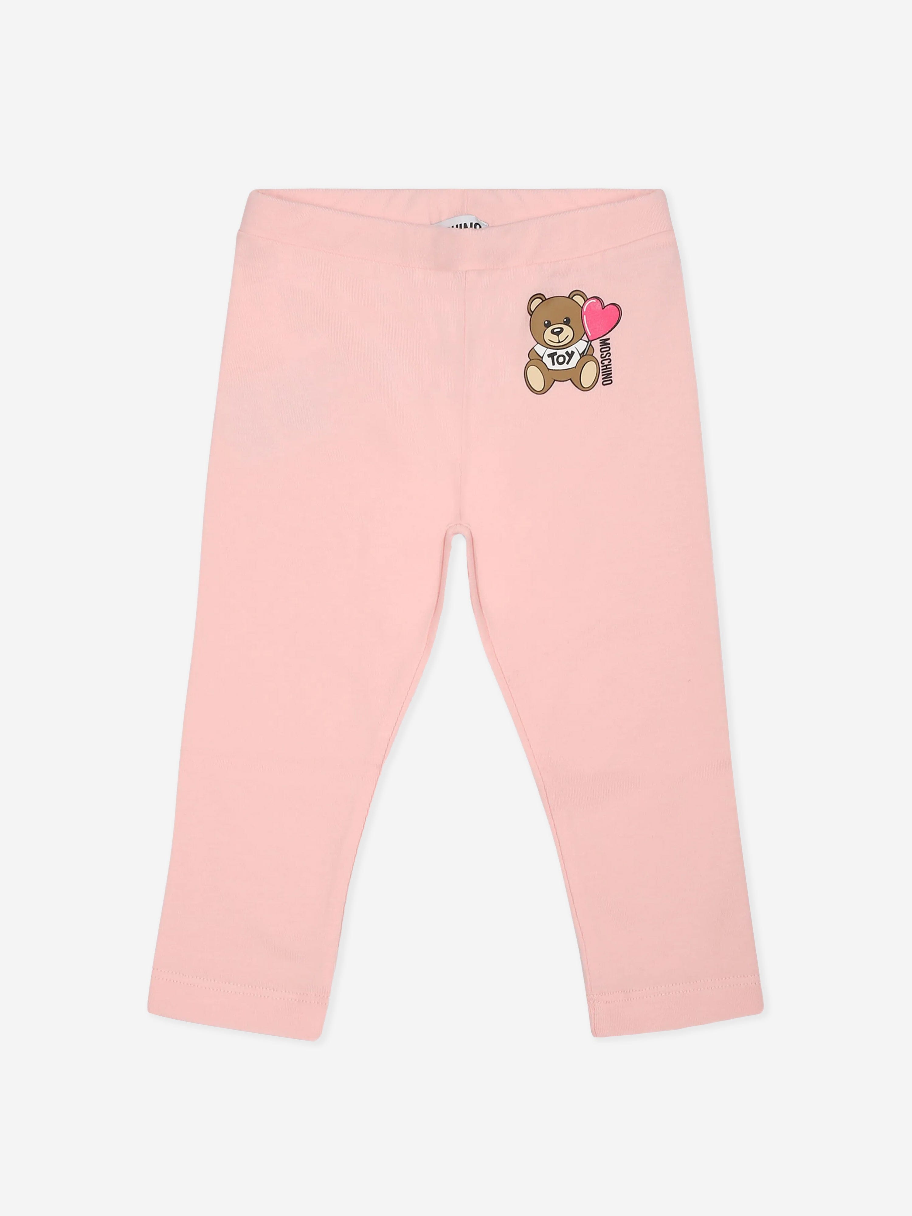 Adorable Pink Teddy Bear Leggings for Baby Girls - Soft & Comfortable Toddler Pants for Playtime, Daycare & Photo Shoots