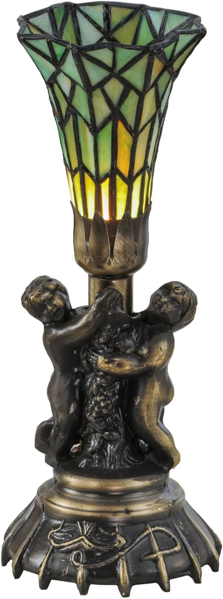 13H Twin Cherub Tiffany-Style Stained Glass Pond Lily Mini Lamp - Perfect for Home Decor, Garden Accent & Gift Giving