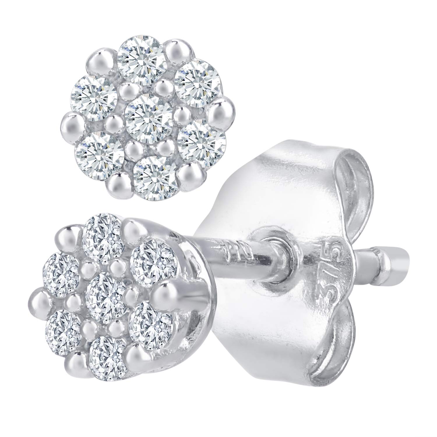 9ct White Gold Diamond Cluster Earrings for Women – Elegant & Timeless Jewelry by Elegano – Perfect for Weddings, Parties & Special Occasions