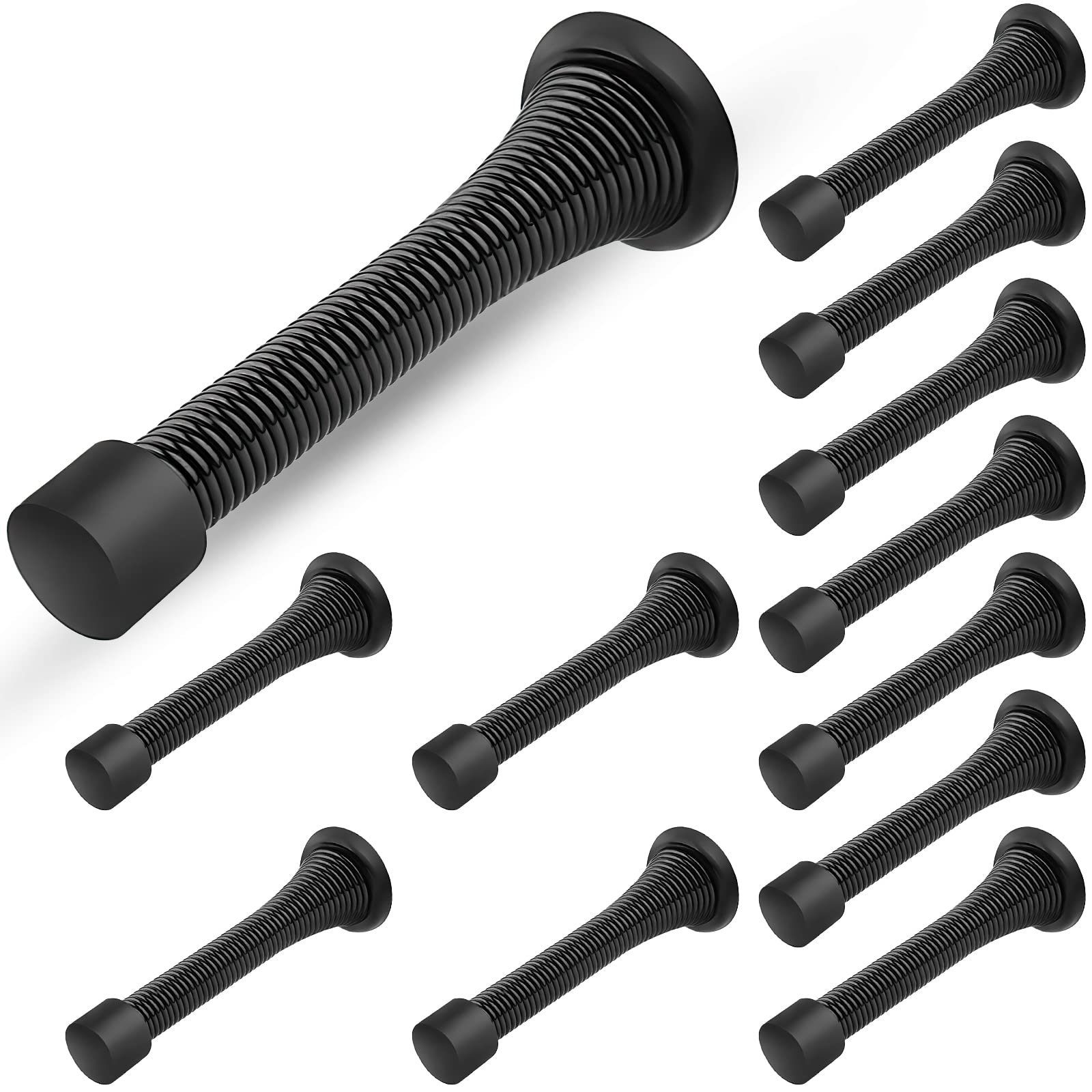 12 Pack Black Spring Door Stopper - Heavy Duty Wall Mounted Door Stop for Home & Office - Prevents Door Damage, Perfect for Bedrooms, Bathrooms & Commercial Spaces