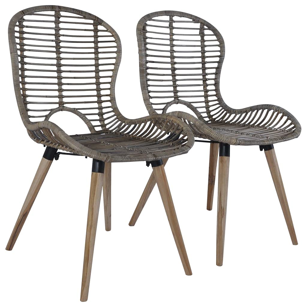 2 Pack Natural Rattan Dining Chairs with Wood Legs - High Back Kitchen & Bar Stools for Home, Cafe, Restaurant & Outdoor Use - Brown