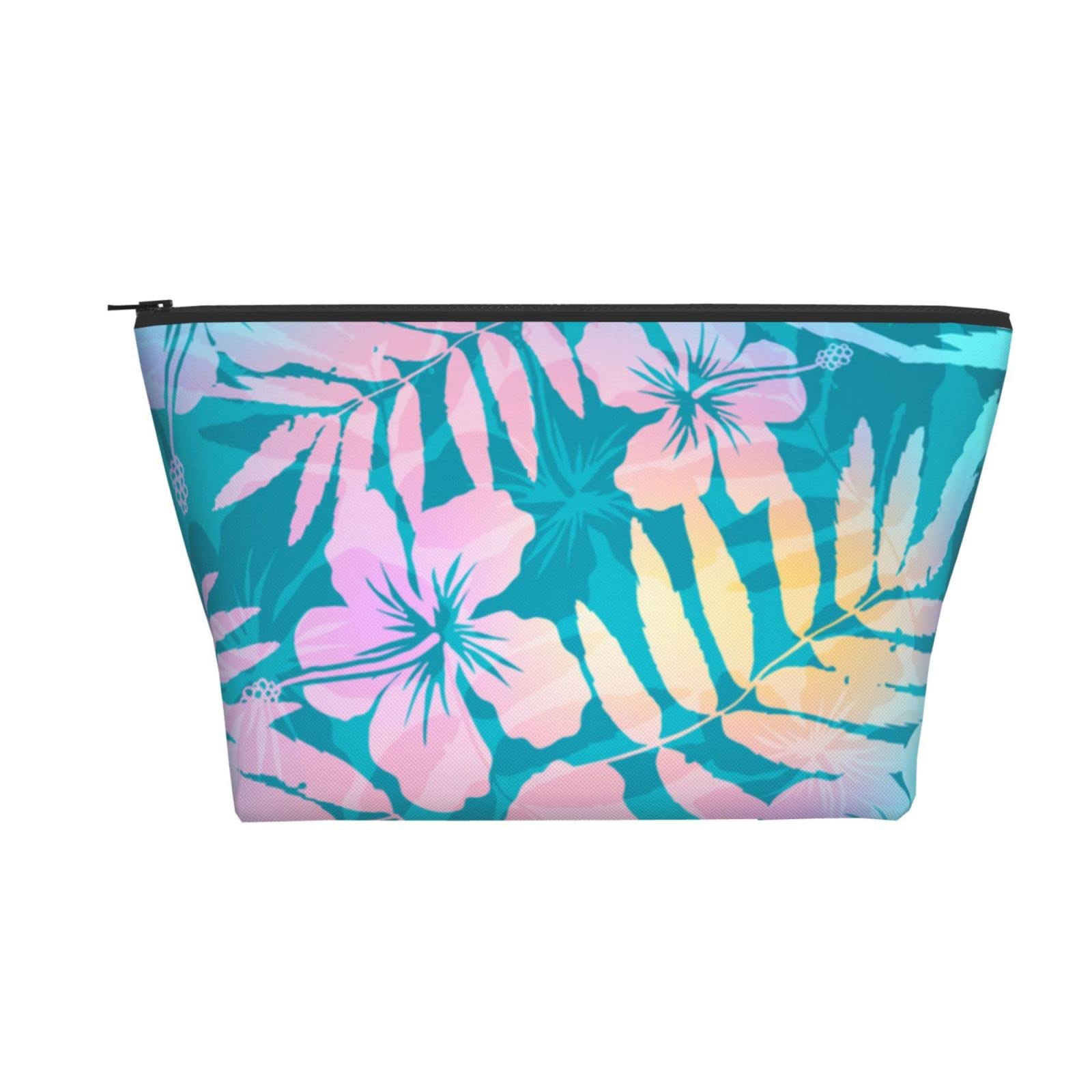 Portable Cosmetic Bag - Turquoise Blue & Pink Floral Makeup Pouch for Women & Girls | Travel Toiletry Organizer | Perfect for Vacation, Gym & Daily Use