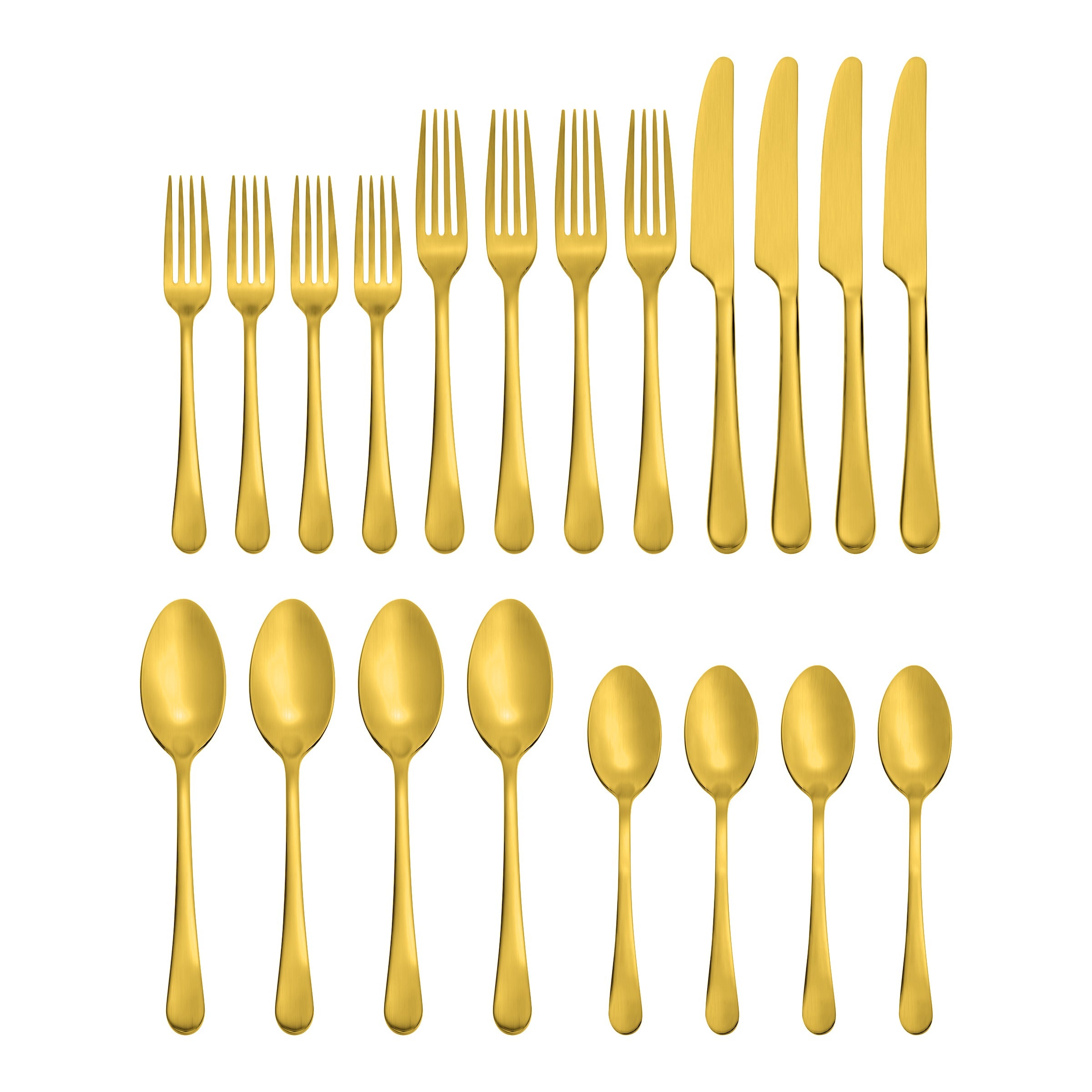 Premium Mirabella Gold Titanium Satin 20-Piece Flatware Set - Elegant Stainless Steel Cutlery for Fine Dining, Weddings & Formal Dinner Parties